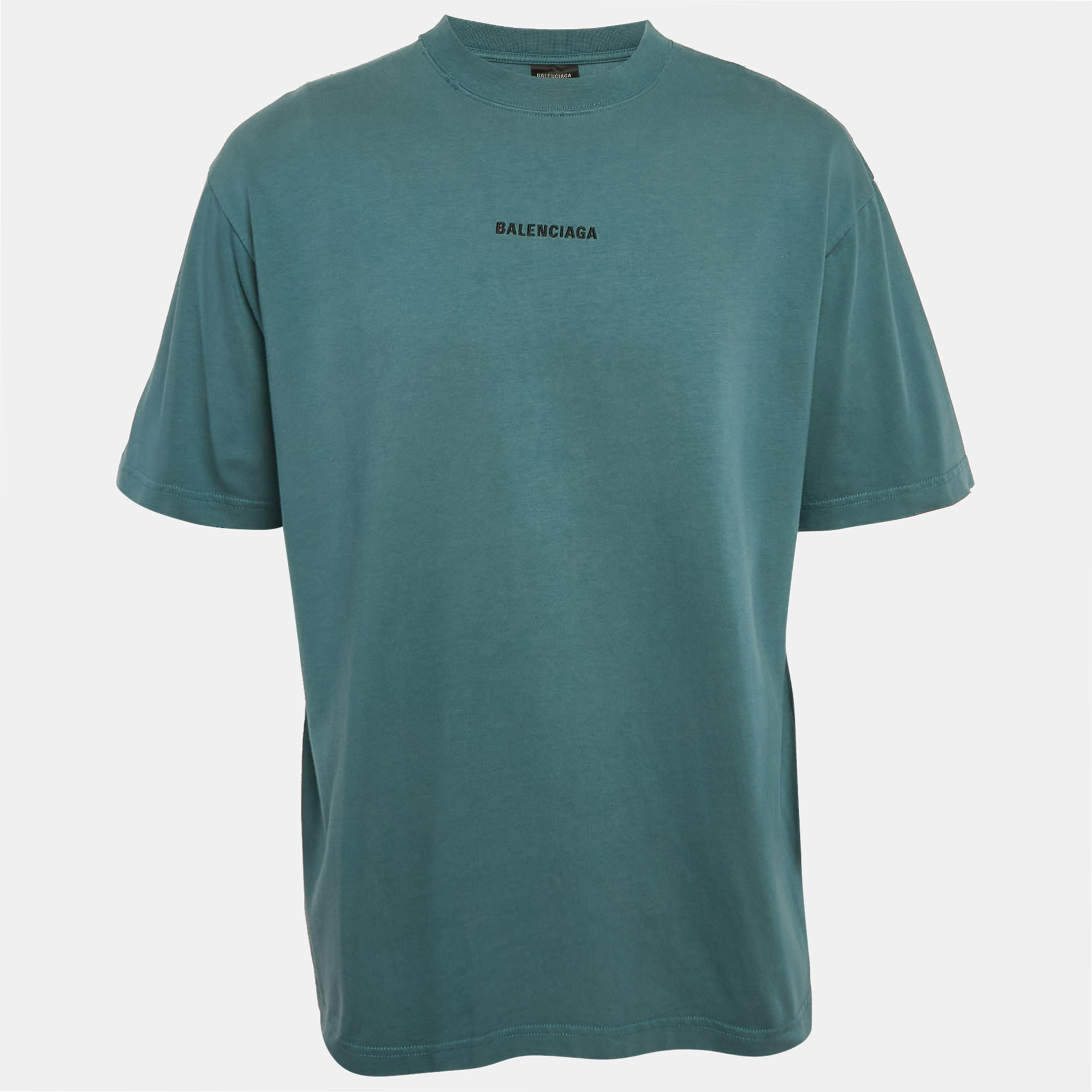 

Balenciaga Blue Logo Embroidered Jersey Oversized T-Shirt M