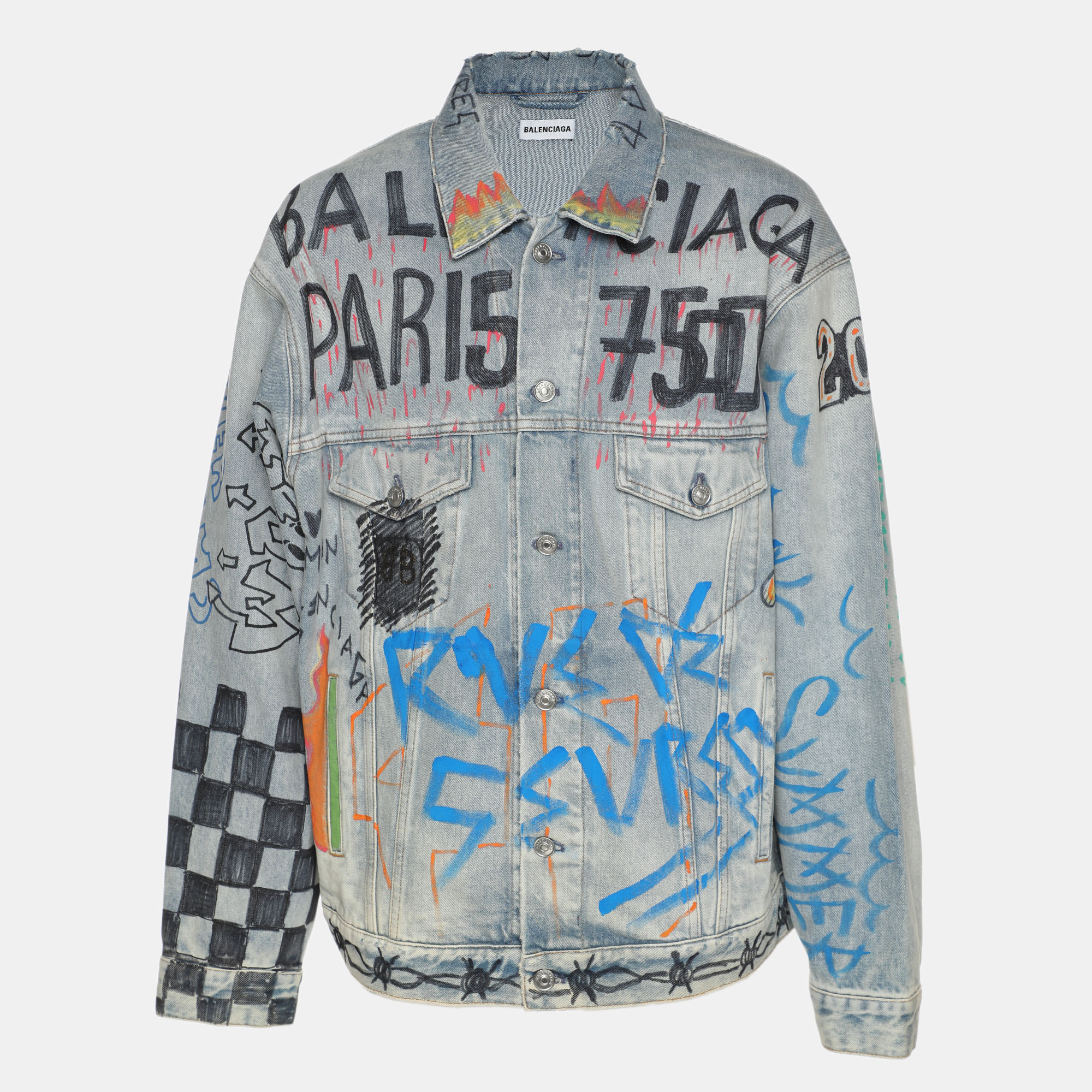 

Balenciaga Blue Denim Graphic Print Jacket XXXS