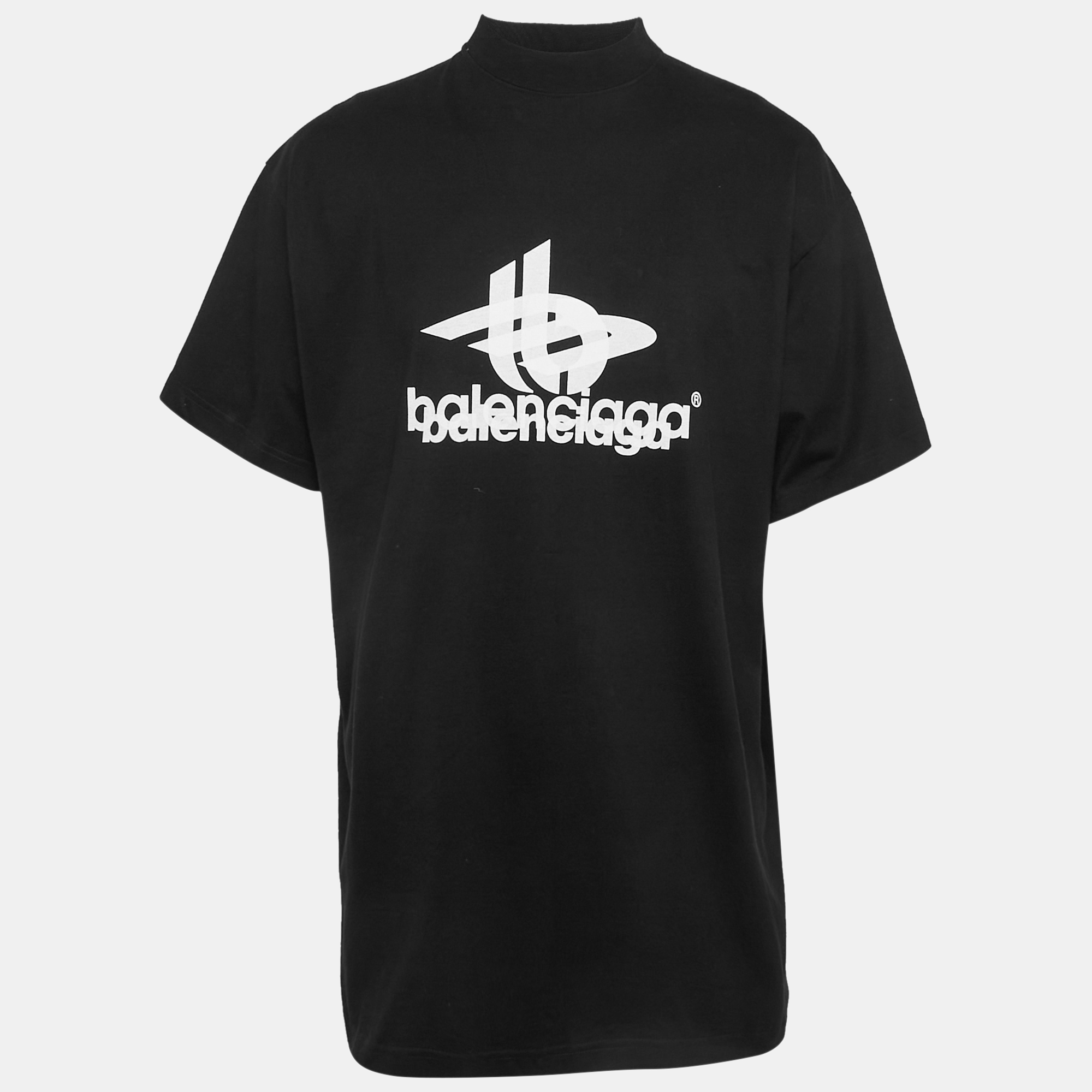 

Balenciaga Black Logo Print Cotton Round Neck T-Shirt M