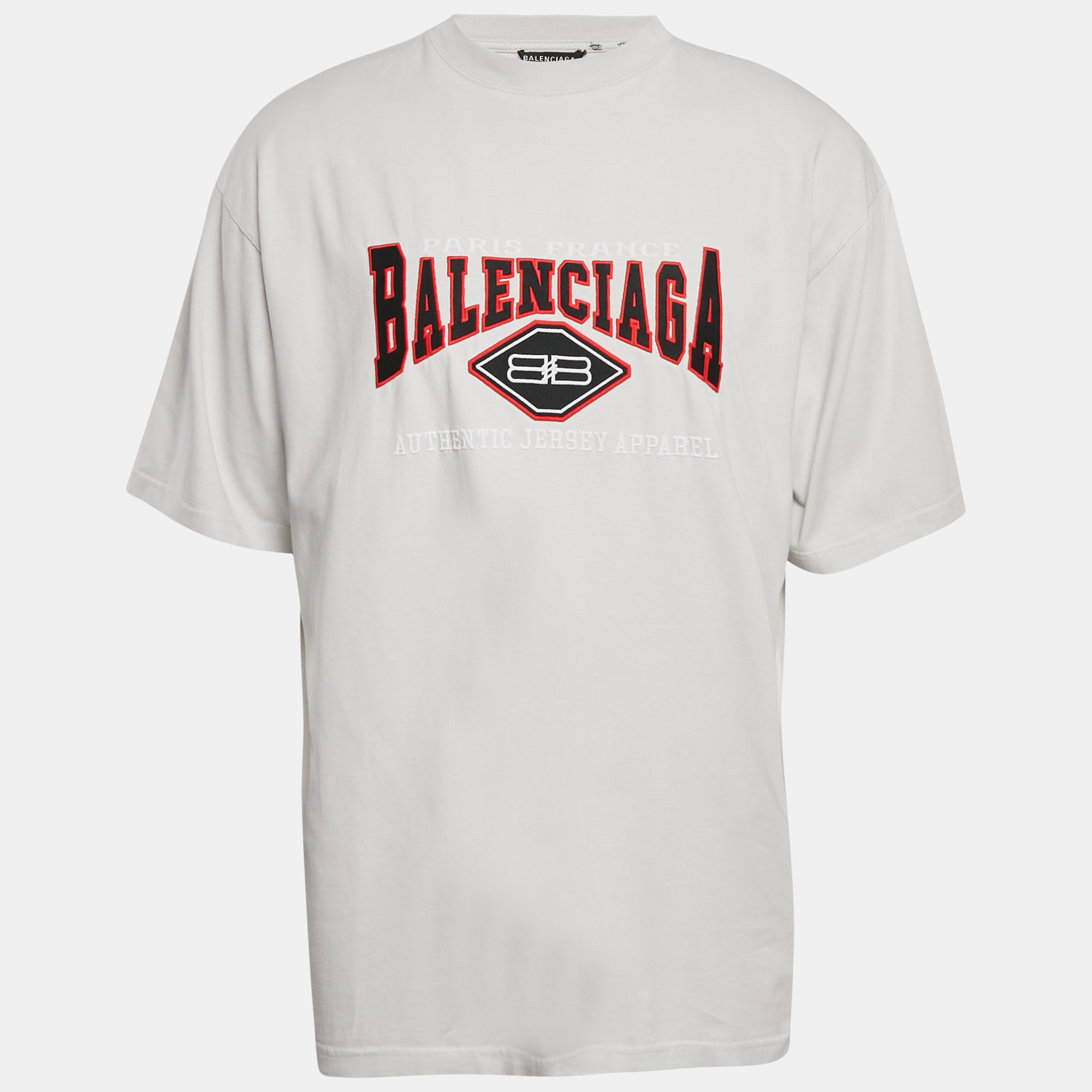 

Balenciaga Unisex Light Grey Logo Embroidered Jersey T-Shirt M