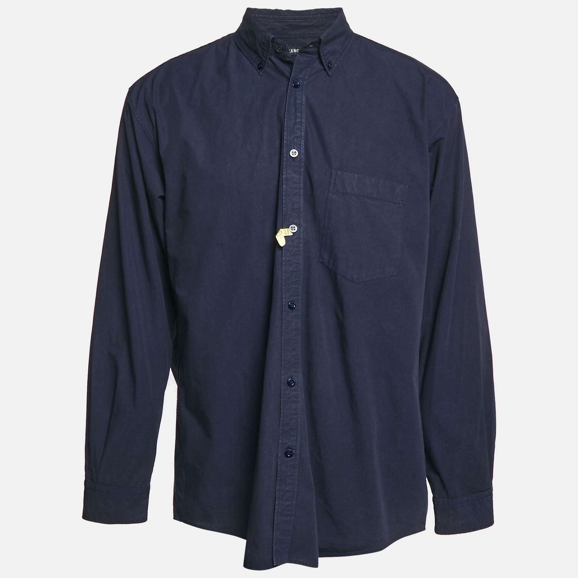 

Balenciaga Navy Blue Cotton Logo Print Button Down Oversized Shirt M