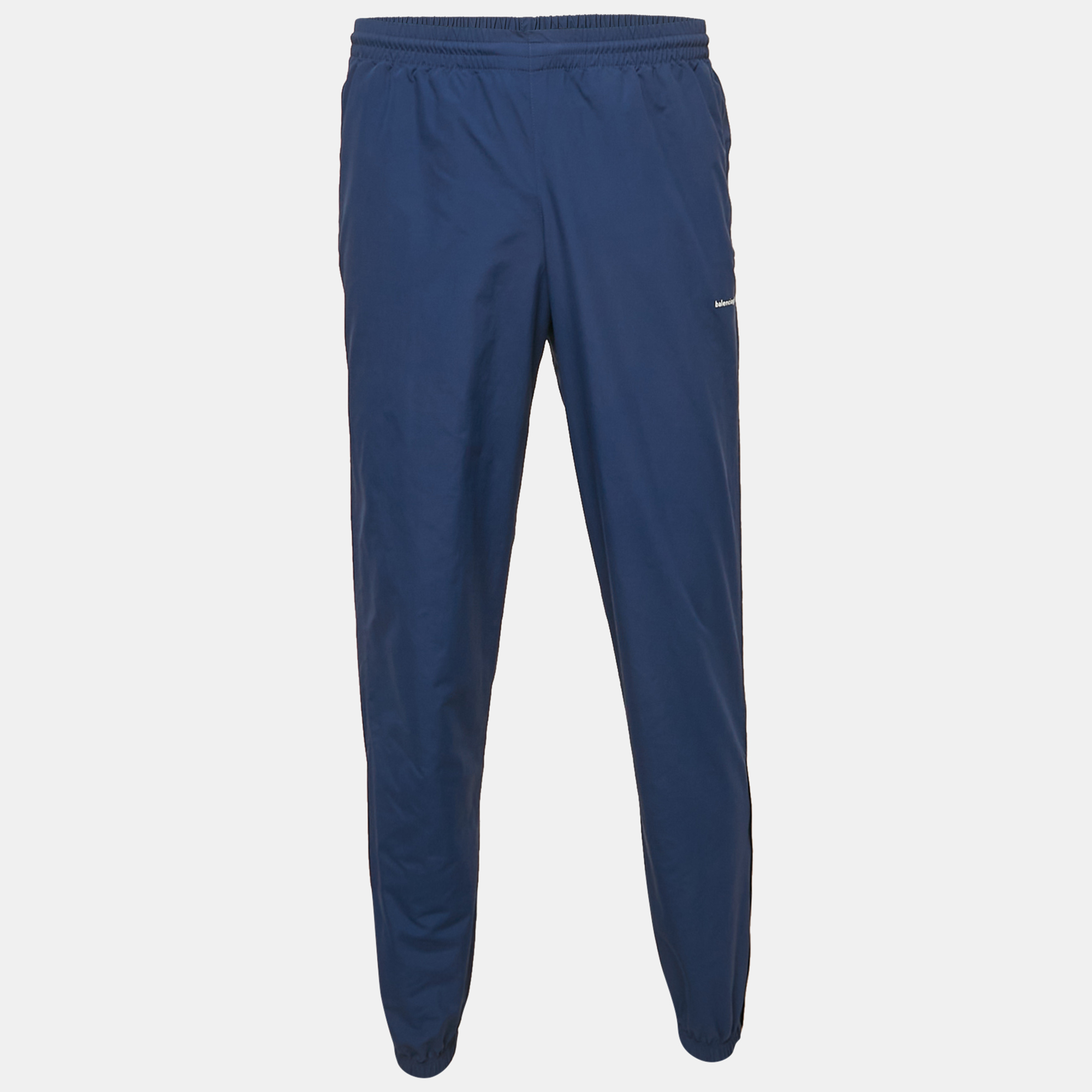 

Balenciaga Navy Blue Logo Print Nylon Pants XS
