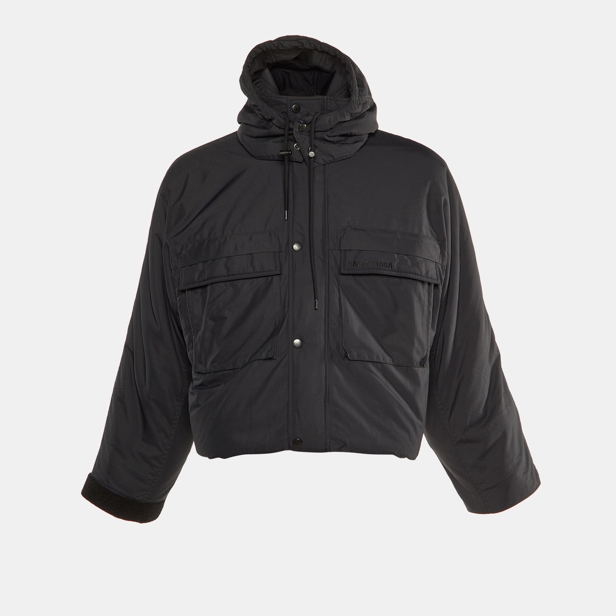 

Balenciaga Black Polyester Double Layered Hooded Zip Front Jacket S