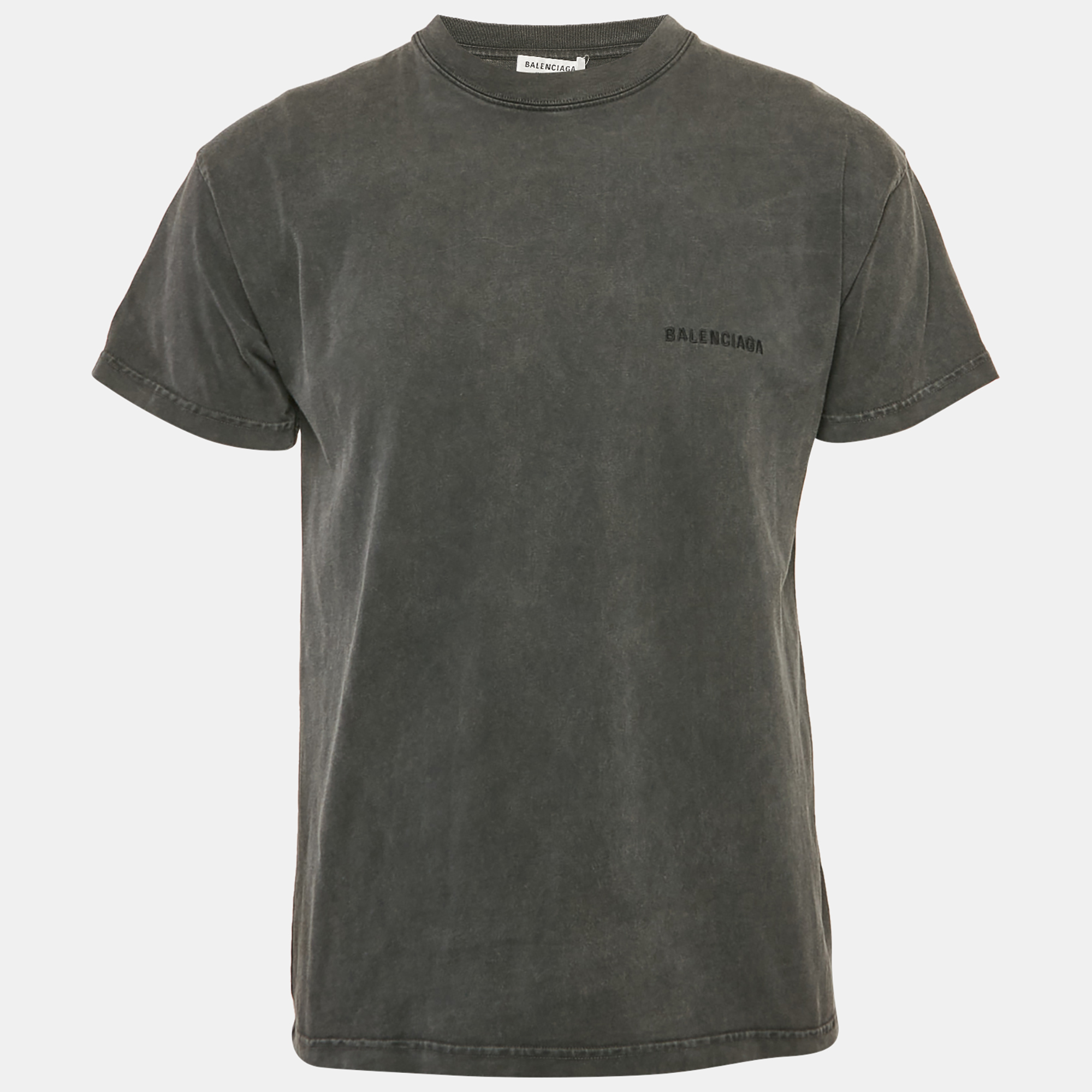 

Balenciaga Grey Logo Embroidered Jersey T-Shirt XS
