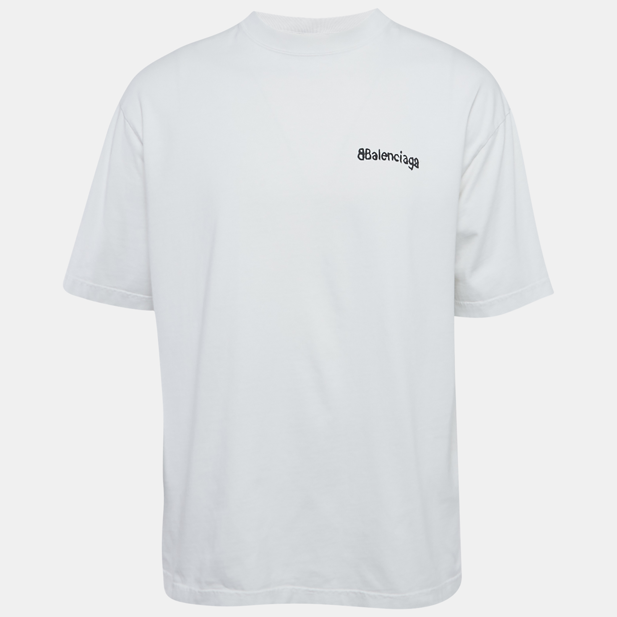 

Balenciaga Off White Logo Print Jersey Crew Neck T-Shirt M