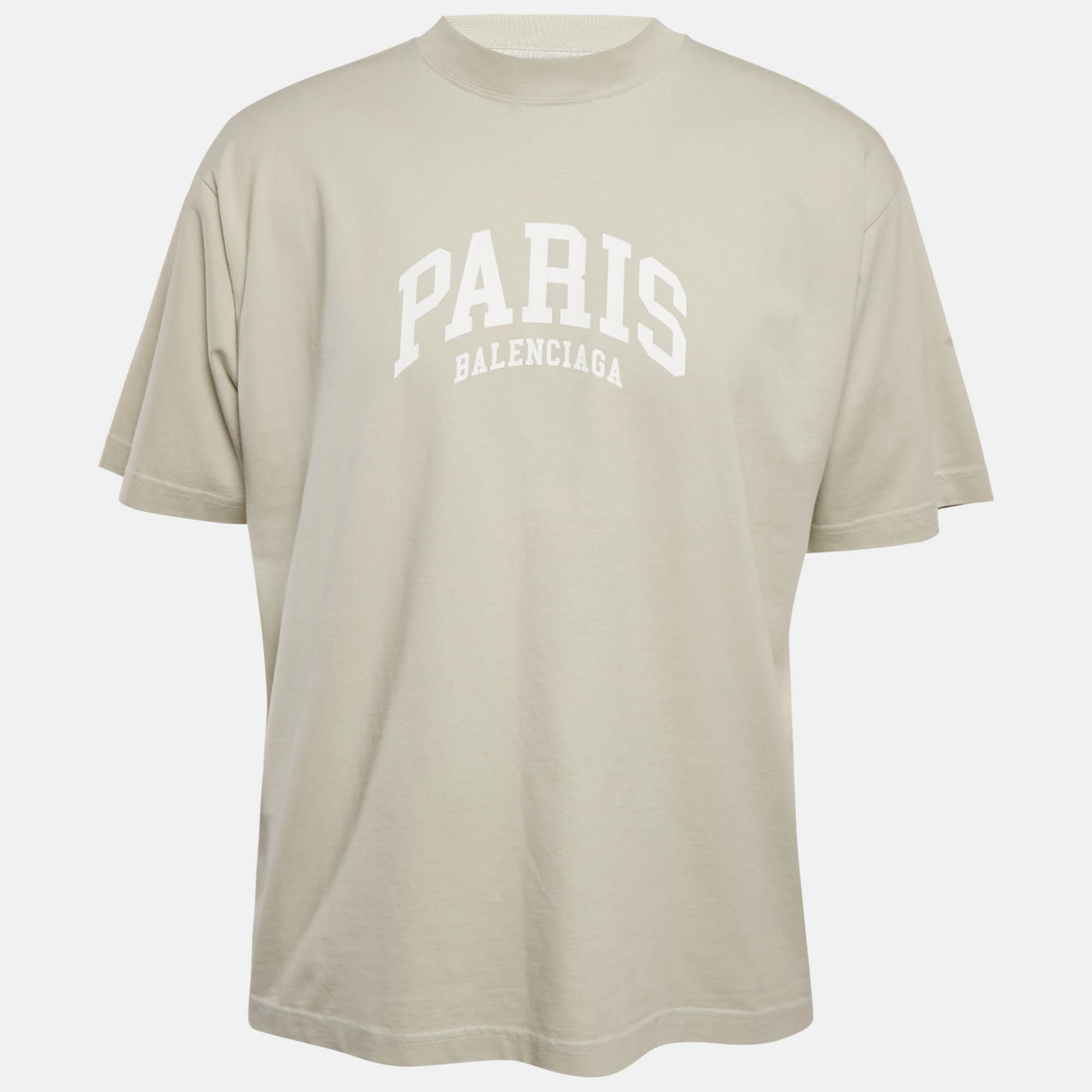 

Balenciaga Light Grey Logo Print Cotton Crew Neck Oversized Unisex T-Shirt S