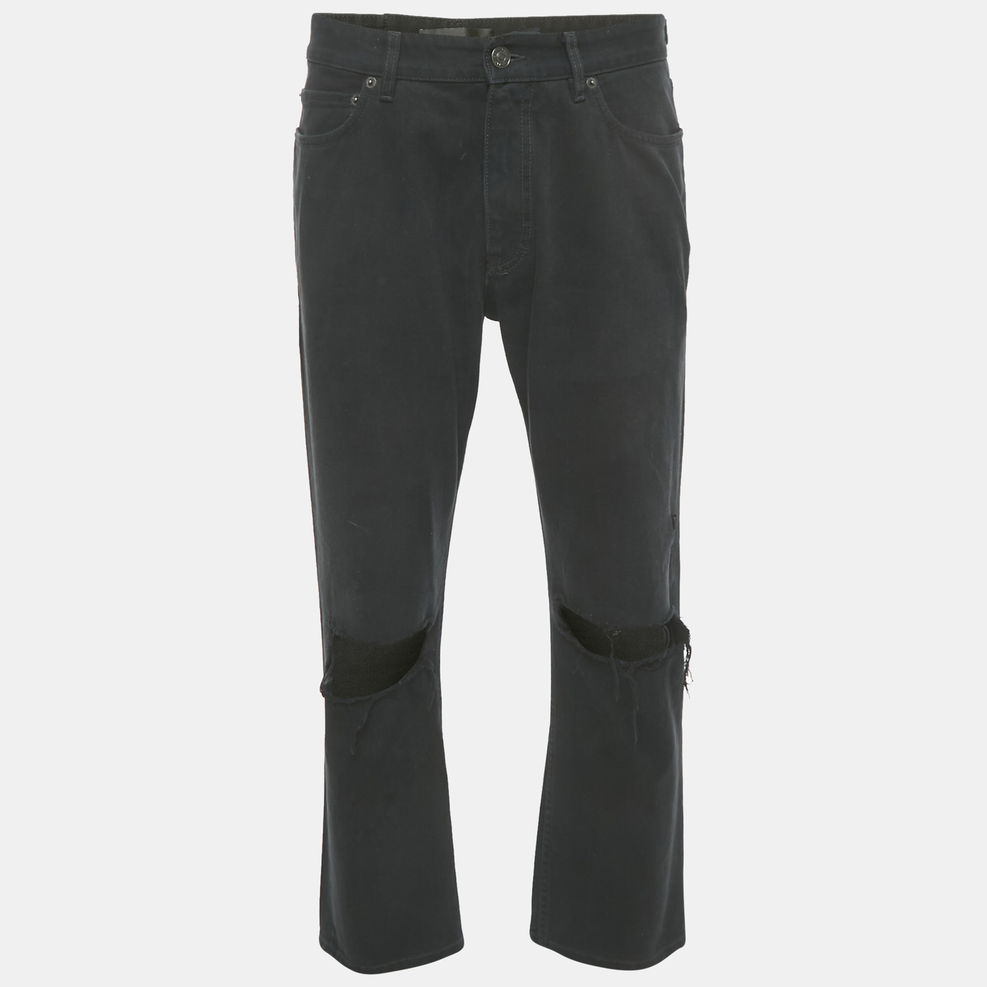 

Balenciaga Unisex Black Knee Ripped Denim Straight Leg Jeans S Waist 31"