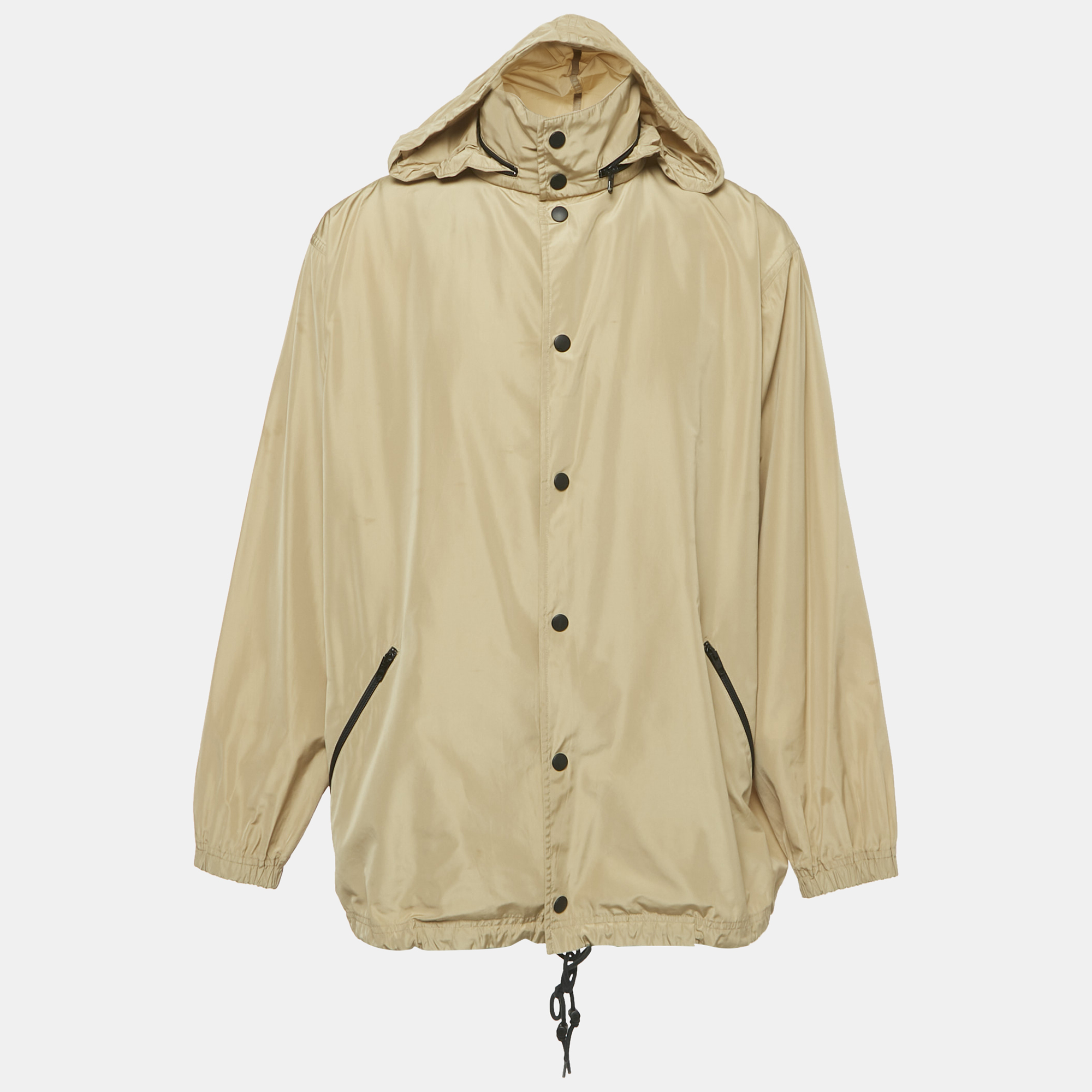 

Balenciaga Beige Logo Print Synthetic Oversized Concealed Hood Jacket XS