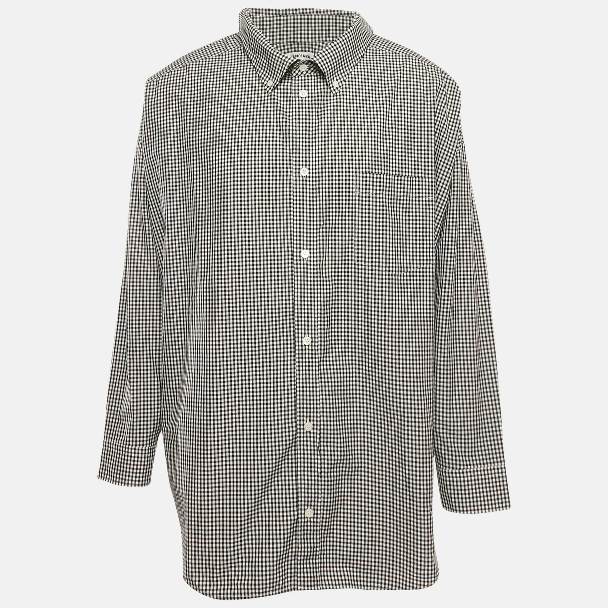 

Balenciaga Monochrome Gingham Cotton Oversized Shirt XS, Black