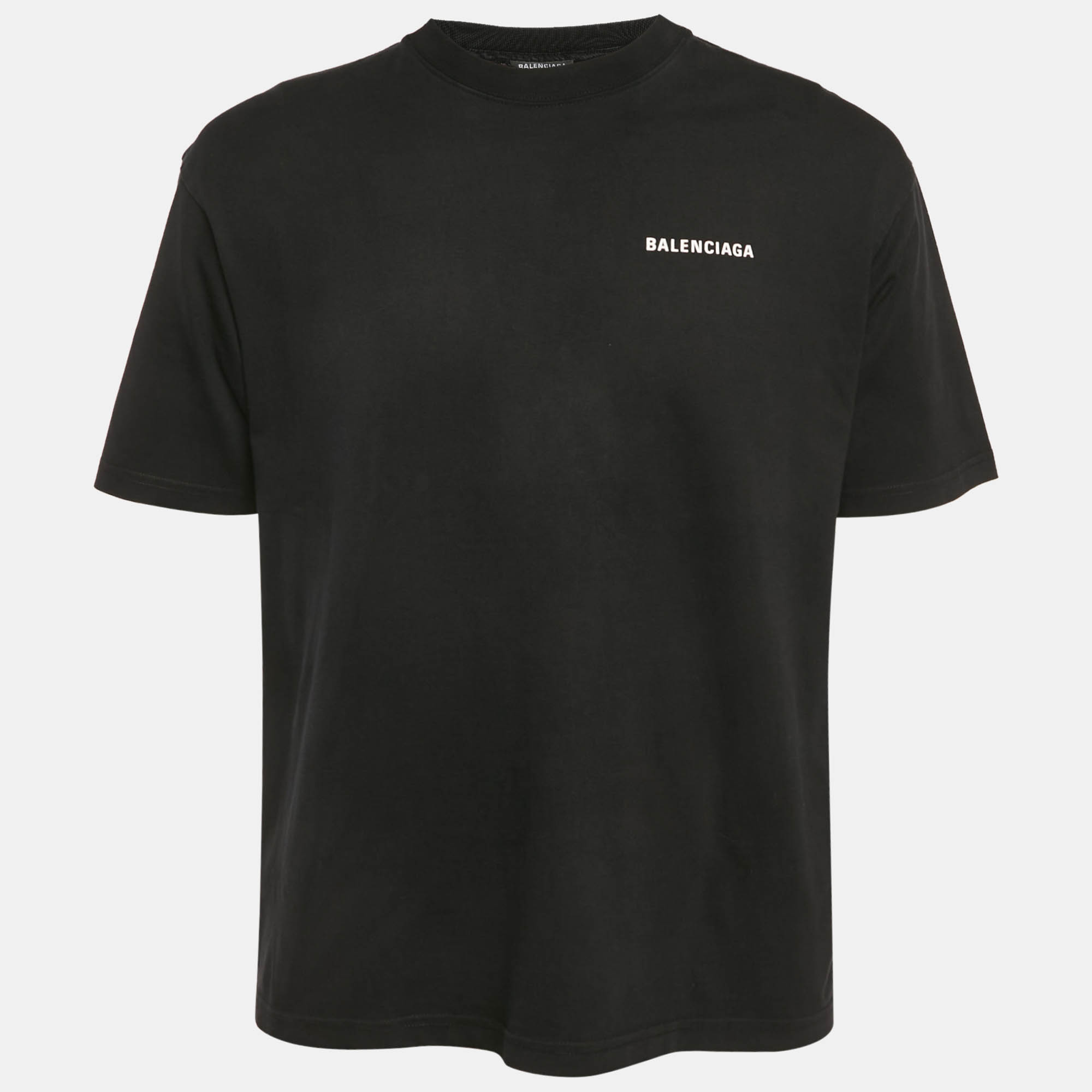

Balenciaga Black Logo Print Cotton Jersey Crewneck T-Shirt XS