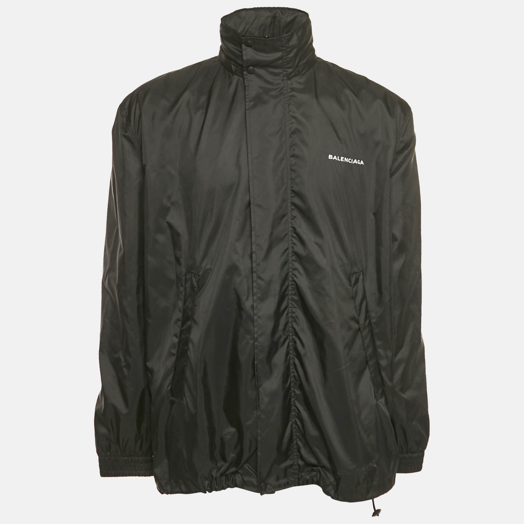 

Balenciaga Black Logo Print Nylon Oversized Wind Breaker Jacket M