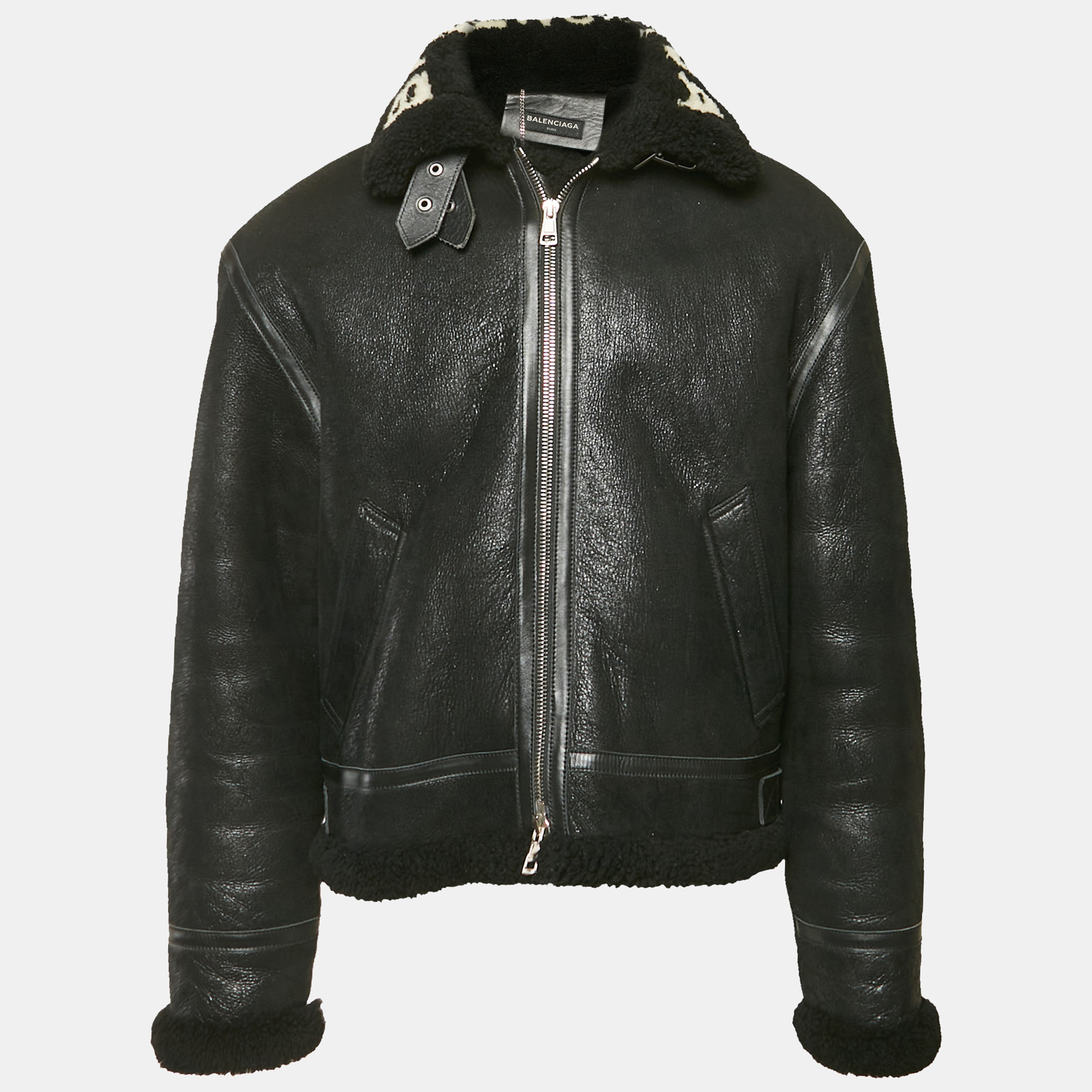 

Balenciaga Black Leather and Shearling Oversized Jacket L
