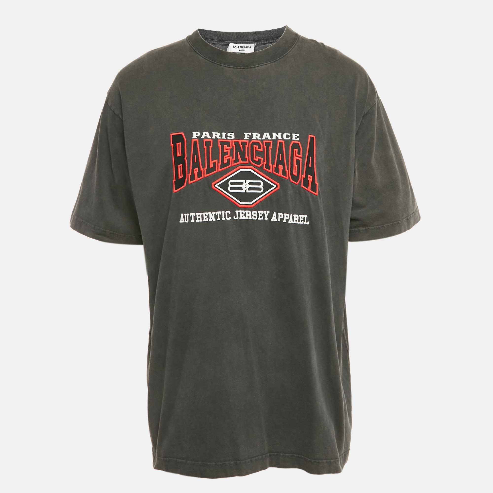 

Balenciaga Unisex Grey Logo Embroiderd Jersey Oversized T-Shirt S