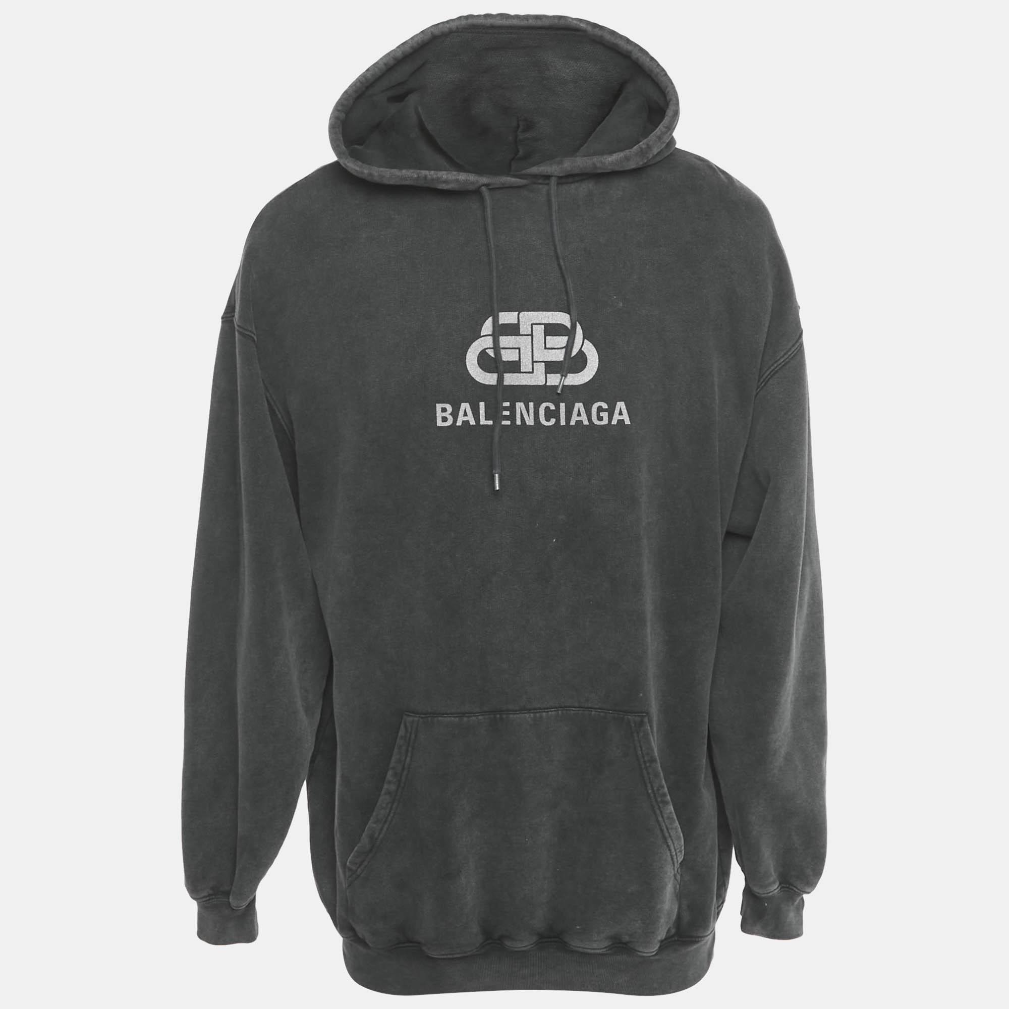 

Balenciaga Dark Grey Logo Print Cotton Oversized Hoodie S
