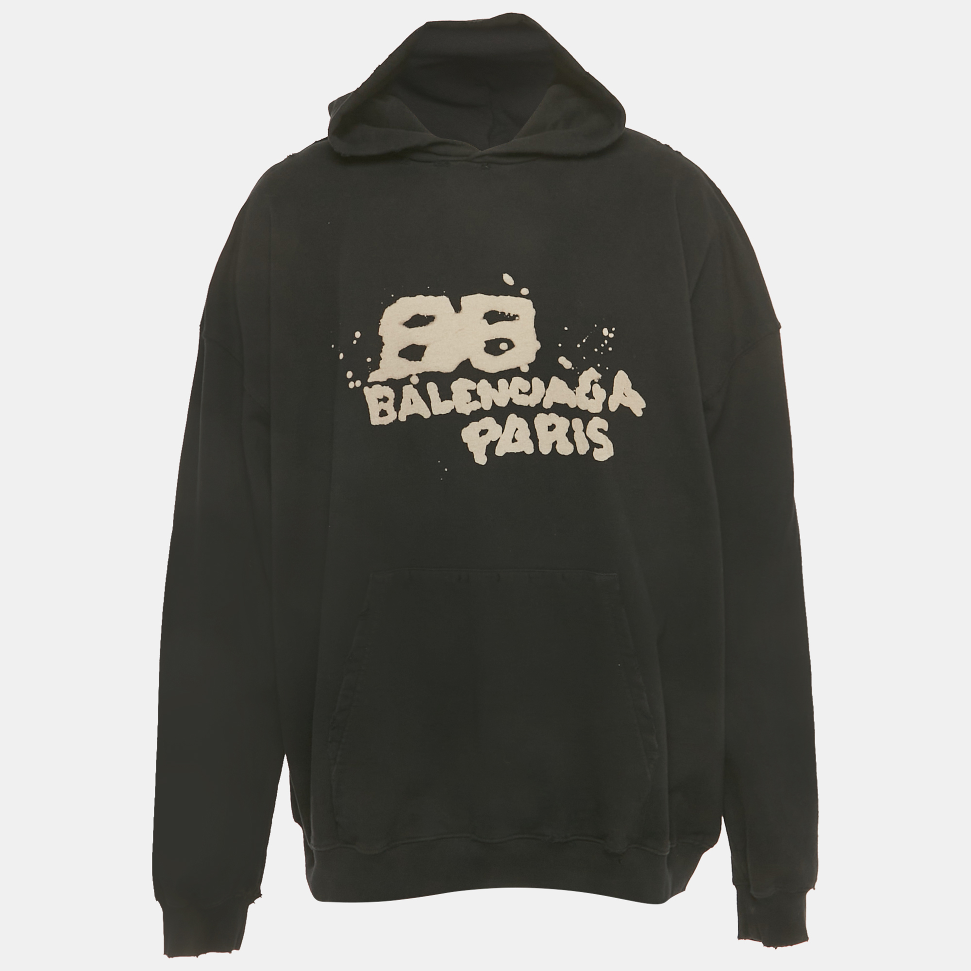 

Balenciaga Black Printed Cotton Distressed Hoodie M