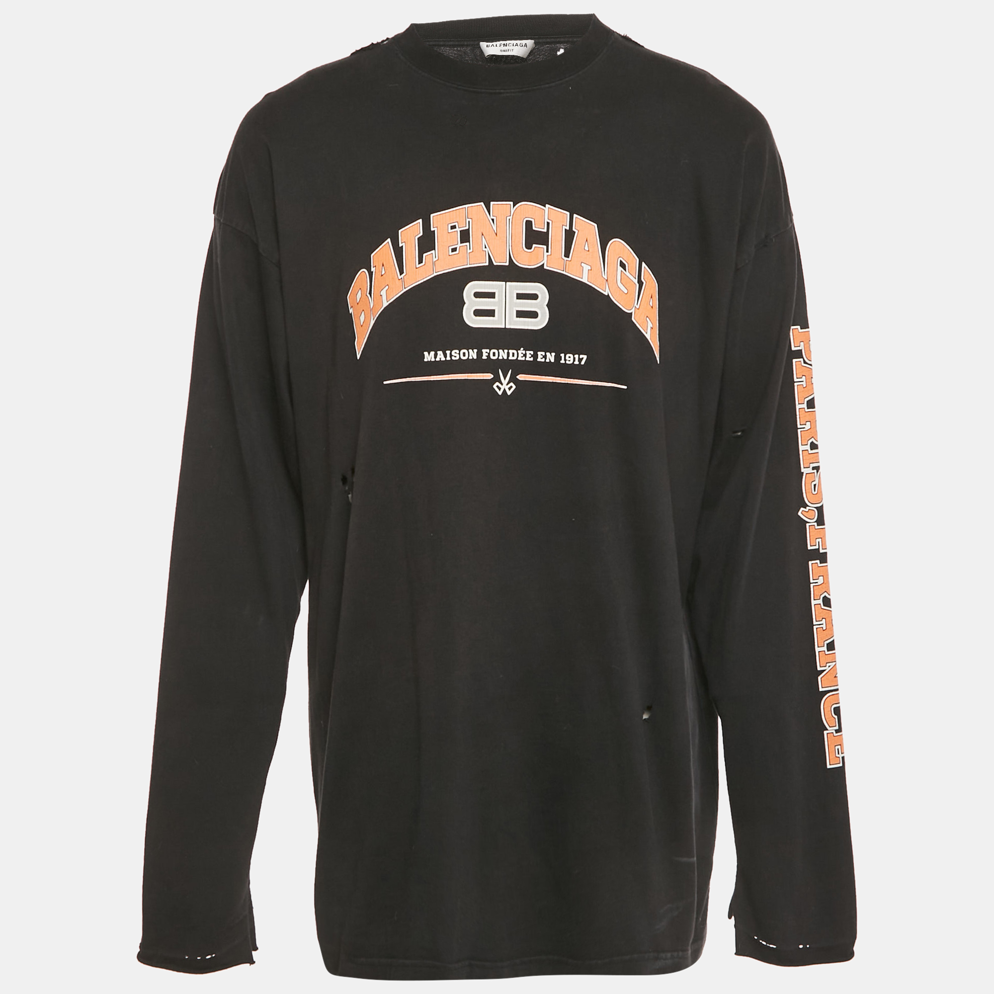 

Balenciaga Unifit Black Logo Print Distressed Cotton Oversized T-Shirt M