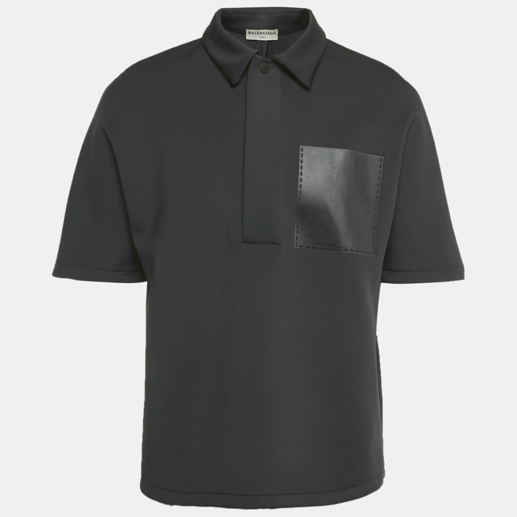 

Balenciaga Black Jersey Fake Pocket Detail Polo T-Shirt L