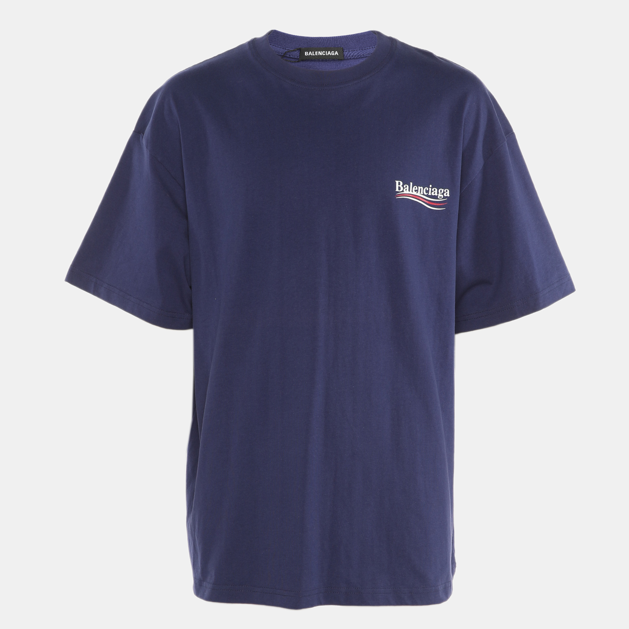 

Balenciaga Blue Cotton Logo Print Half Sleeve T-Shirt S
