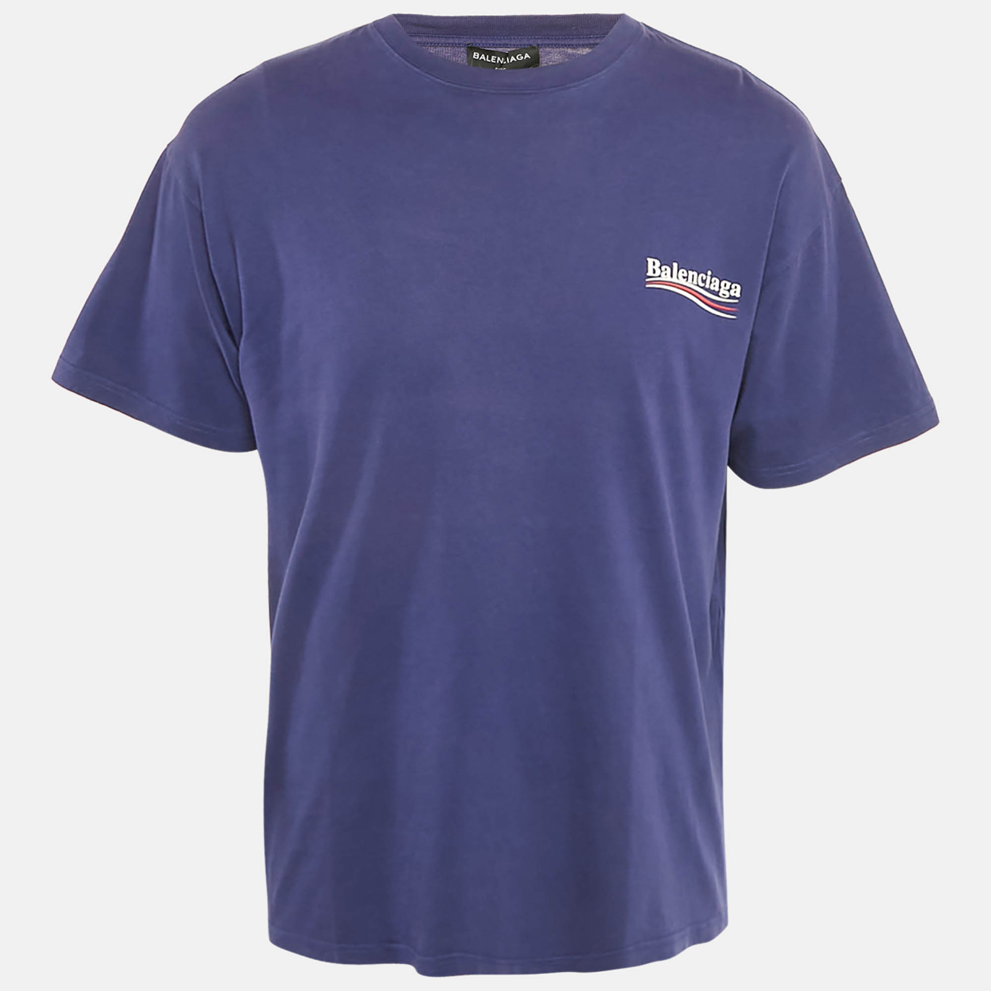

Balenciaga Blue Logo Printed Cotton Knit Oversized T-Shirt M, Navy blue