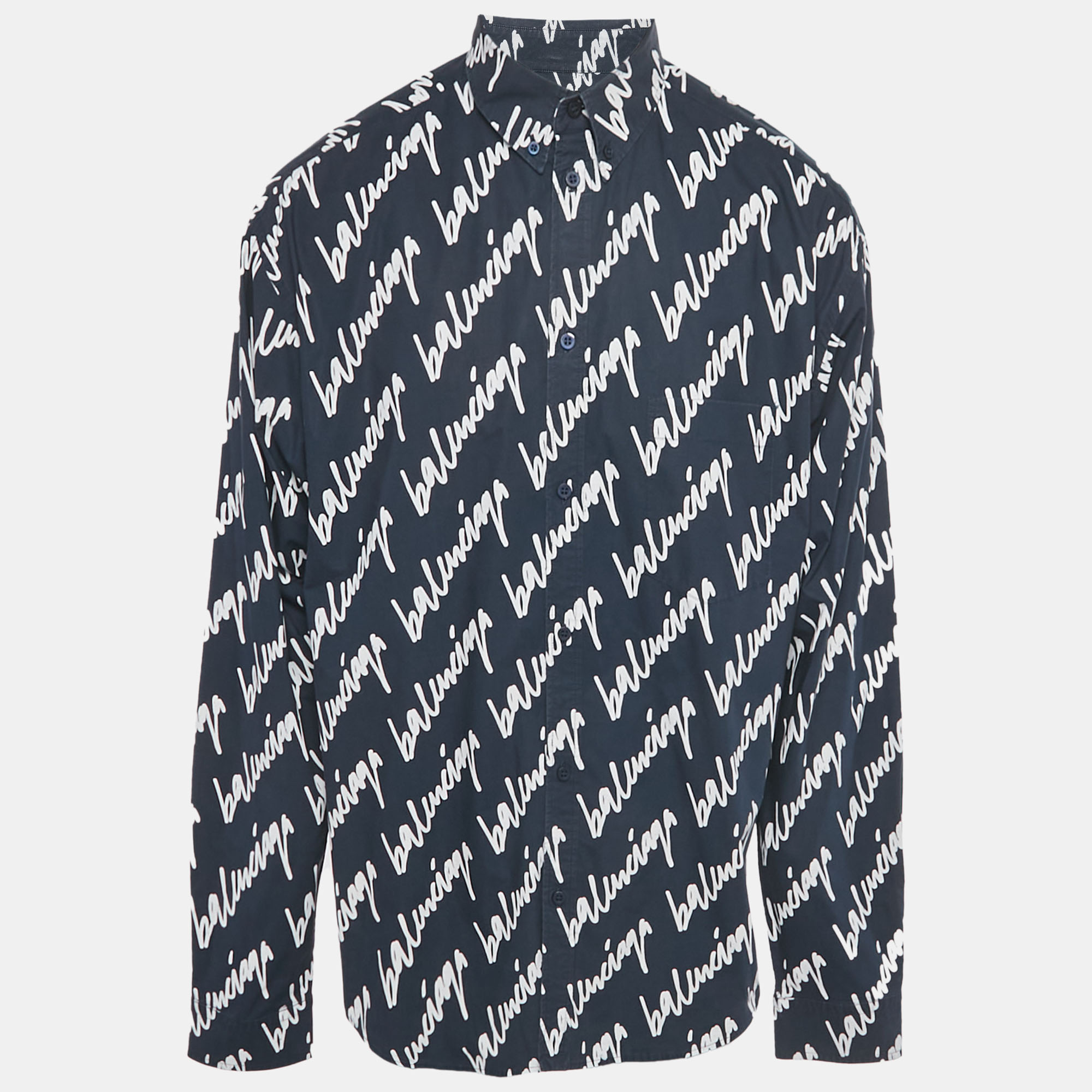 

Balenciaga Navy Blue Logo Printed Cotton Long Sleeve Shirt M