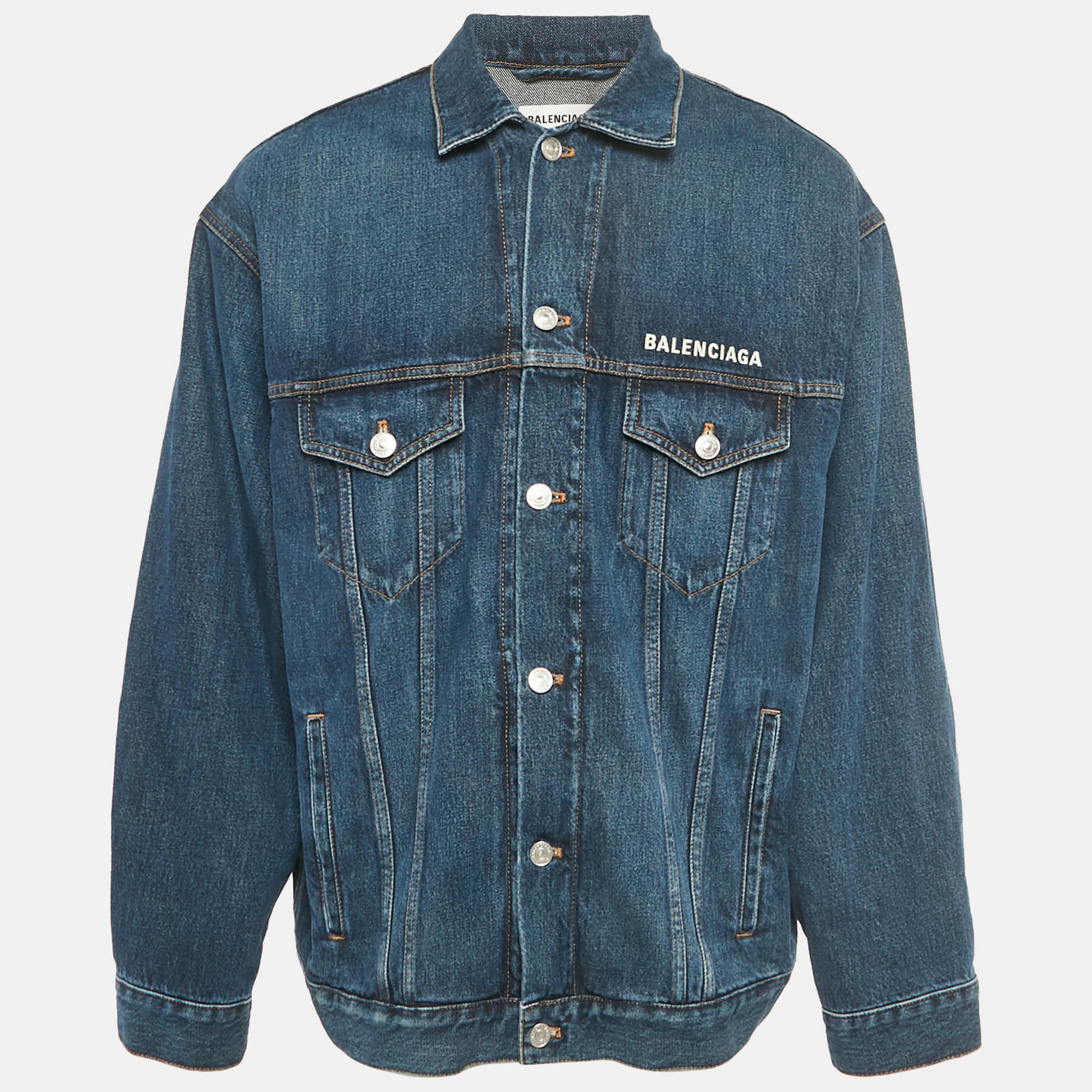 

Balenciaga Blue Logo Embroidered Oversized Denim Jacket XS