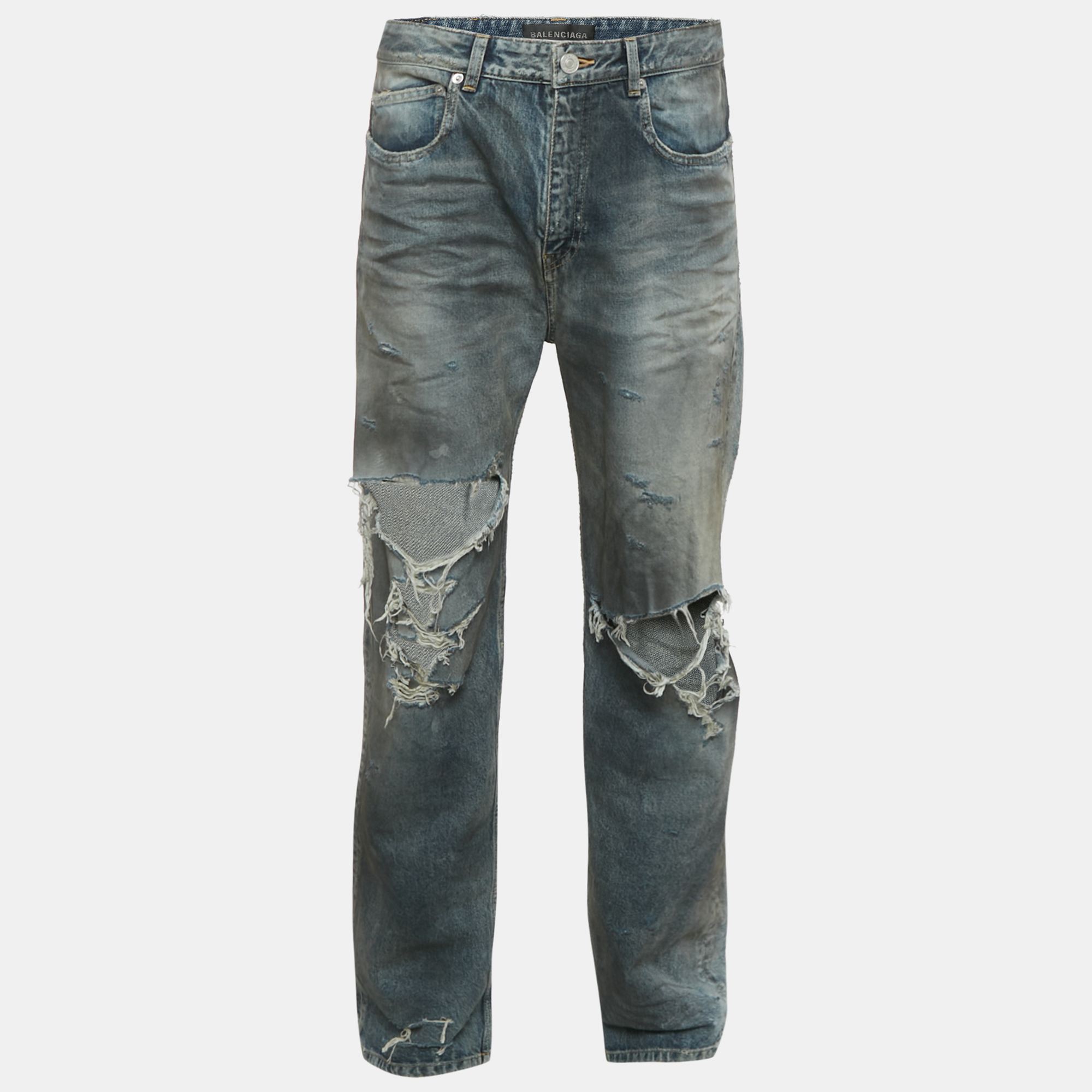 

Balenciaga Unisex Blue Dirty Distressed Denim Jeans M/Waist 32"