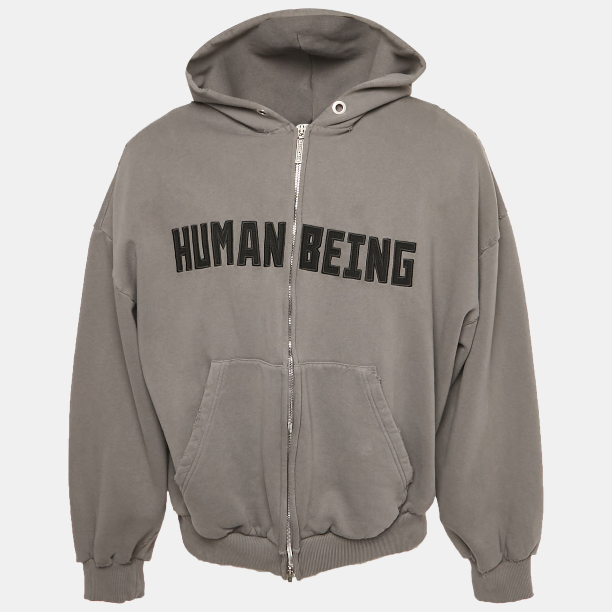 

Balenciaga Unisex Grey Cotton Distressed Zip-Up Hoodie L