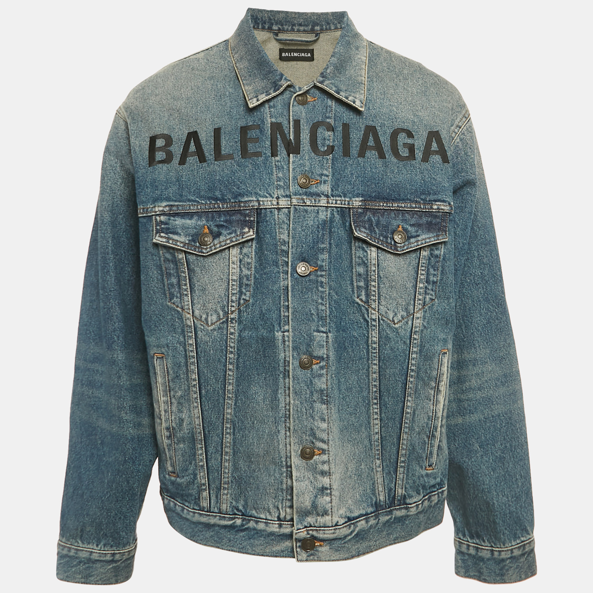 

Balenciaga Blue Logo Embroidered Denim Oversized Jacket XS