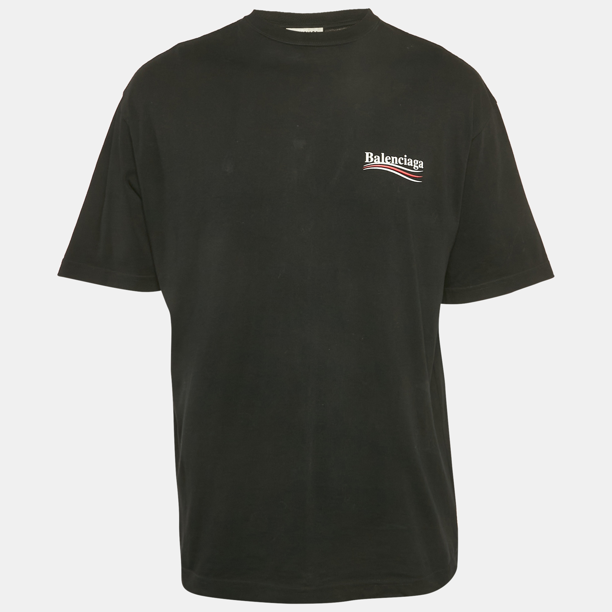 

Balenciaga Black Logo Printed Cotton Knit Oversized T-Shirt XS