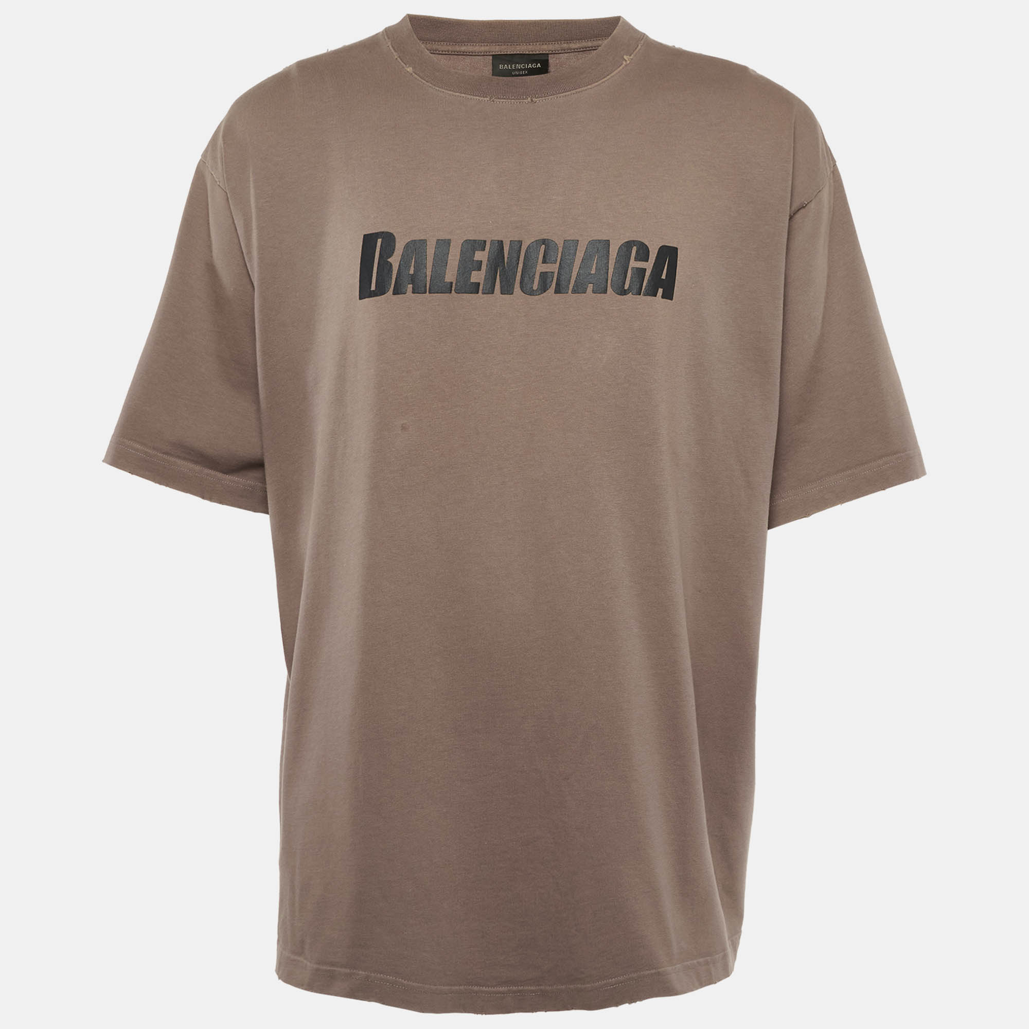 

Balenciaga Unisex Brown Logo Print Jersey Distressed T-Shirt M