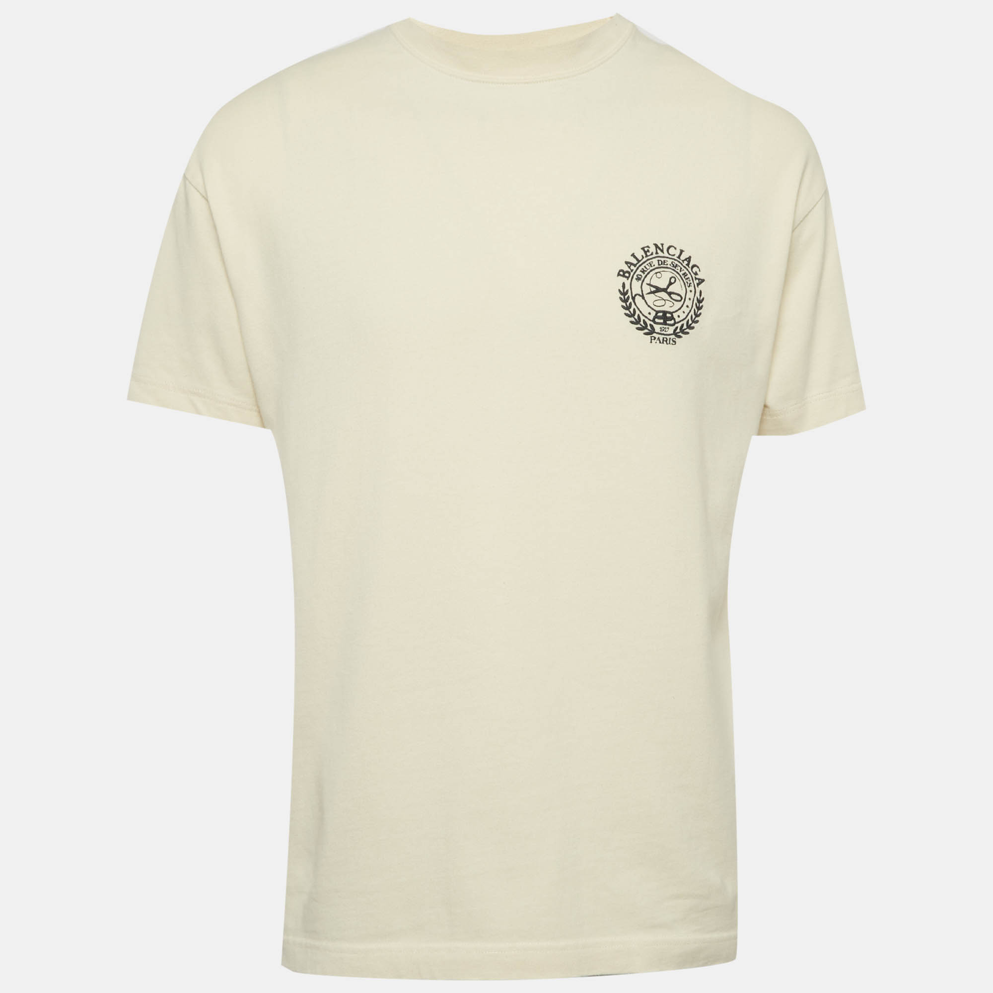 

Balenciaga Unisex Cream Embroidered Jersey T-Shirt XS