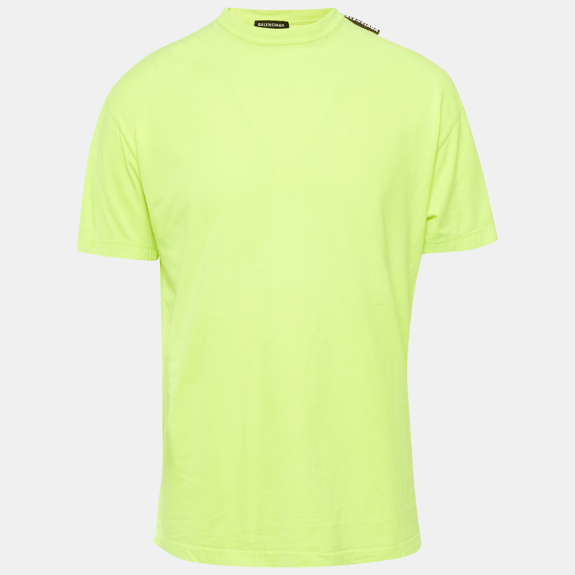 

Balenciaga Neon Green Jersey Logo Detail Oversized T-Shirt XXS