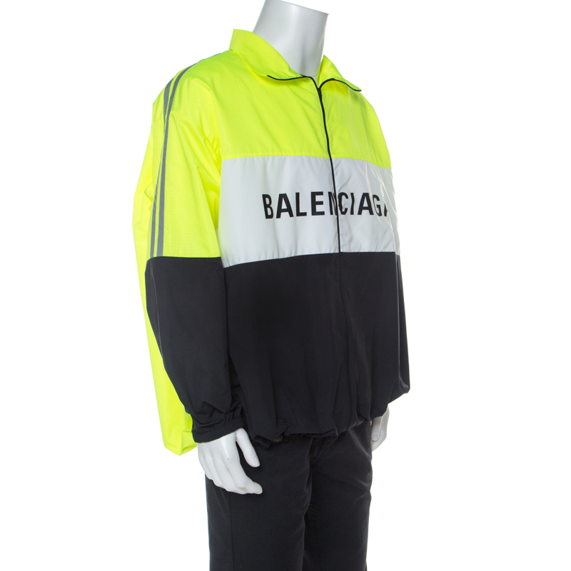 

Balenciaga Neon Colorblock Logo Print Track Jacket, Multicolor