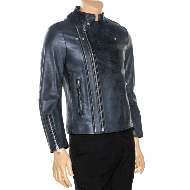 

Balenciaga Navy Blue Leather Biker Jacket