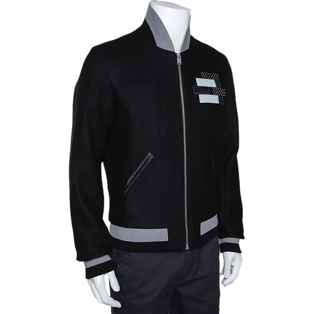 

Balenciaga Black Stretch Wool Applique Detail Bomber Jacket