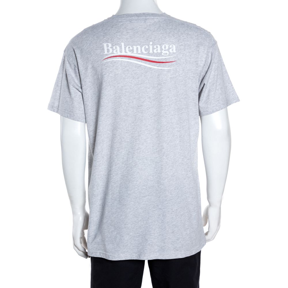 Balenciaga Light Grey Cotton Wave Logo Print T Shirt S Balenciaga