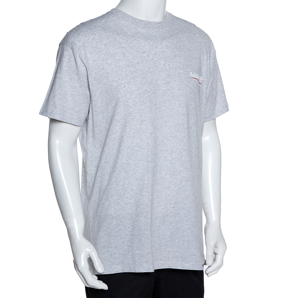 

Balenciaga Light Grey Cotton Wave Logo Print T Shirt