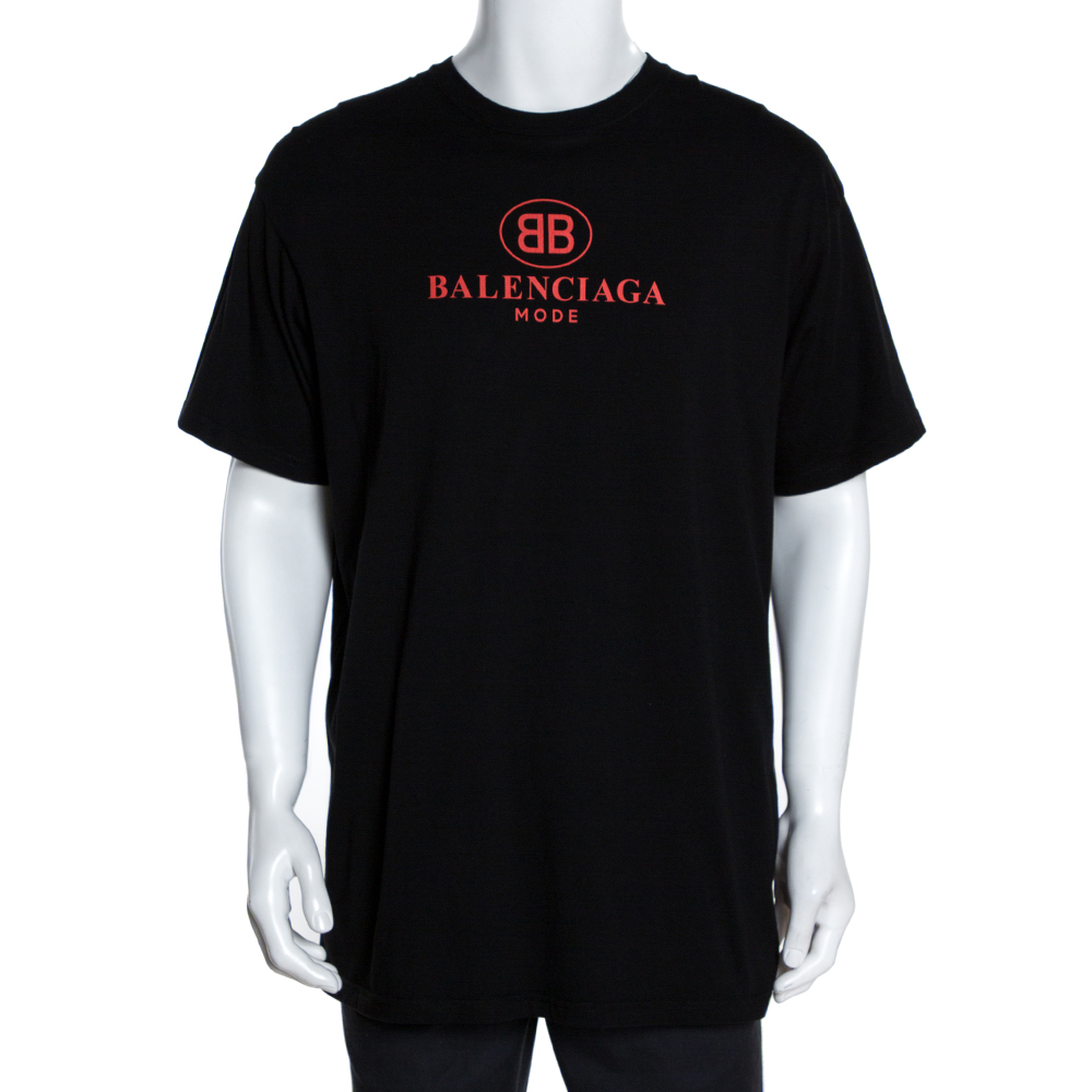 Pre Owned Balenciaga Black Cotton BB Balenciaga Mode Print T-Shirt S