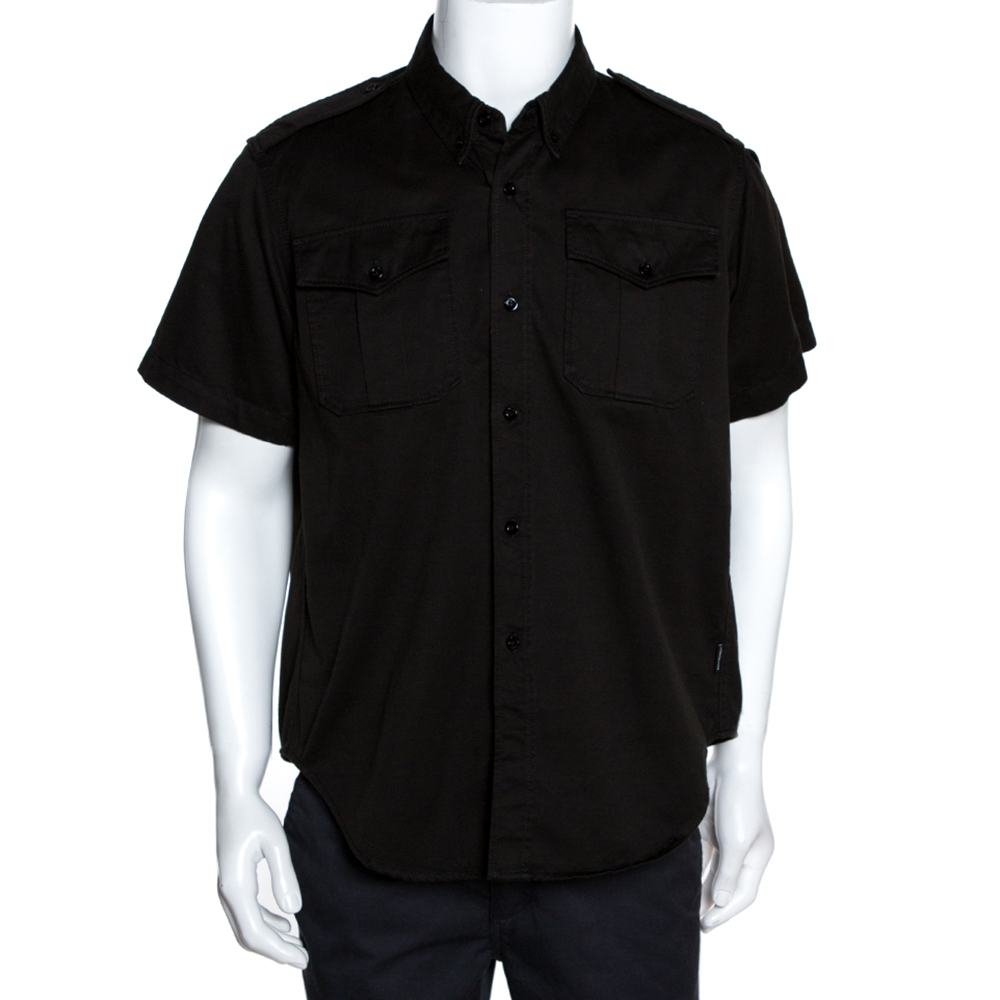Pre Owned Balenciaga Black Cotton Short Sleeve Safari Shirt M