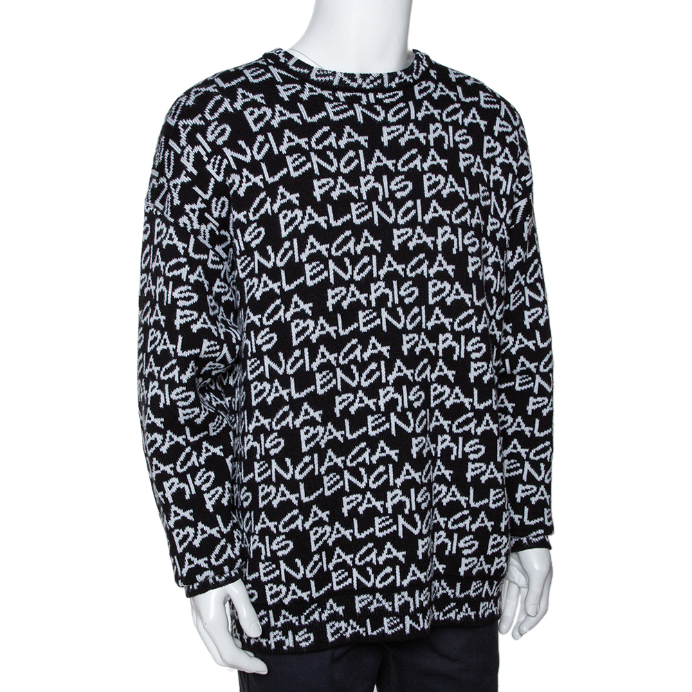 

Balenciaga Monochrome Logo Intarsia Knit Crew Neck Jumper, Black