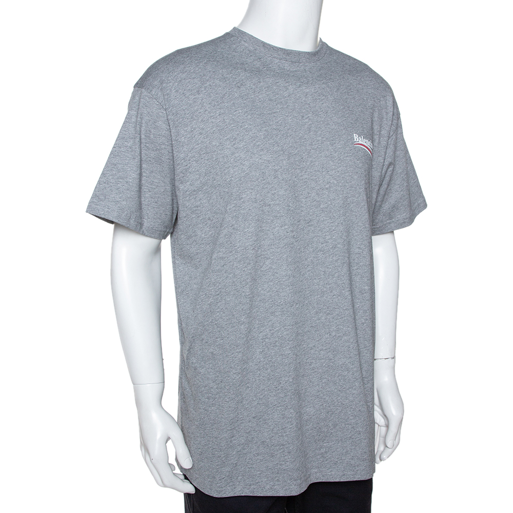 

Balenciaga Grey Cotton Campaign Logo Crew Neck T Shirt