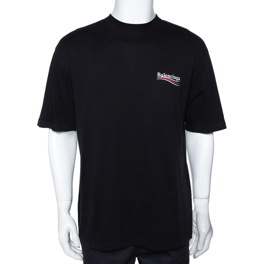 Balenciaga Black Cotton Campaign Logo Crew Neck T Shirt M 