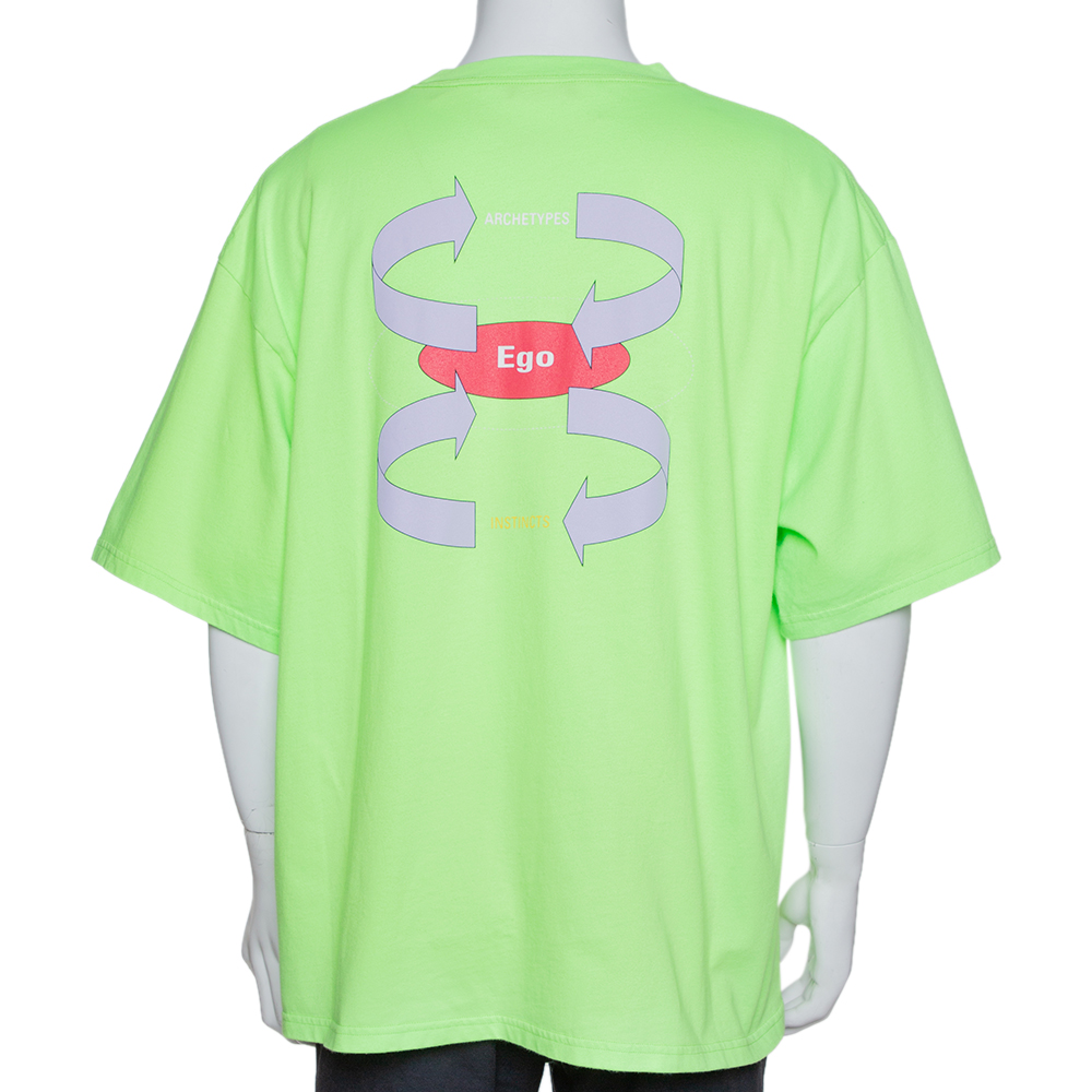 Balenciaga Fluorescent Green Ego Print Cotton Oversized T-Shirt M