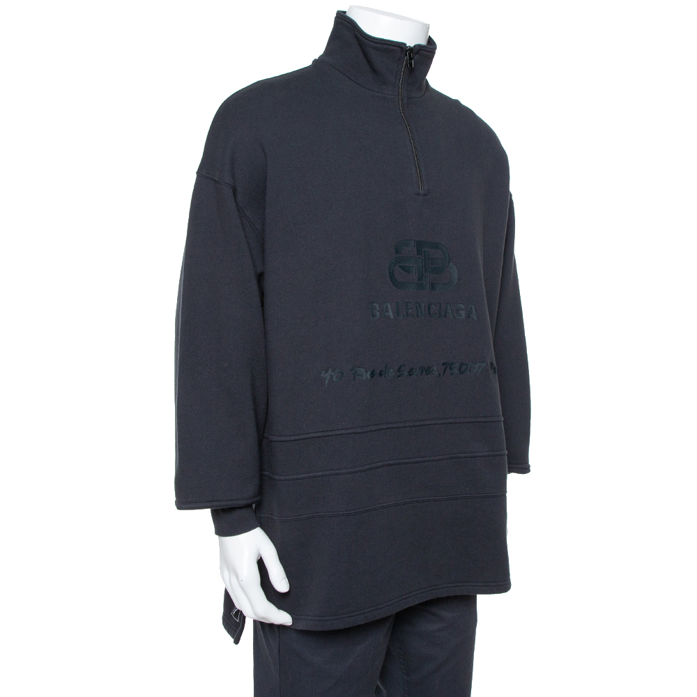

Balenciaga Dark Grey Cotton Logo Embroidered Drop Shoulder Oversized Sweatshirt
