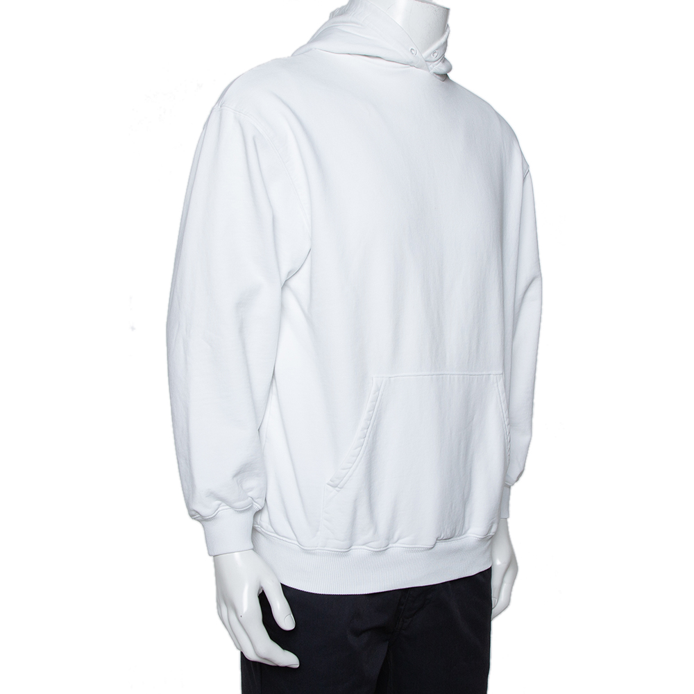 

Balenciaga White Logo Printed Cotton Hooded Sweatshirt