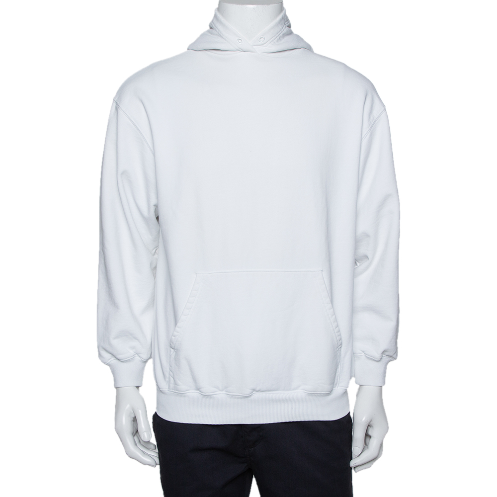 Pre-owned Balenciaga White Logo Printed Cotton Hooded Sweatshirt Xs