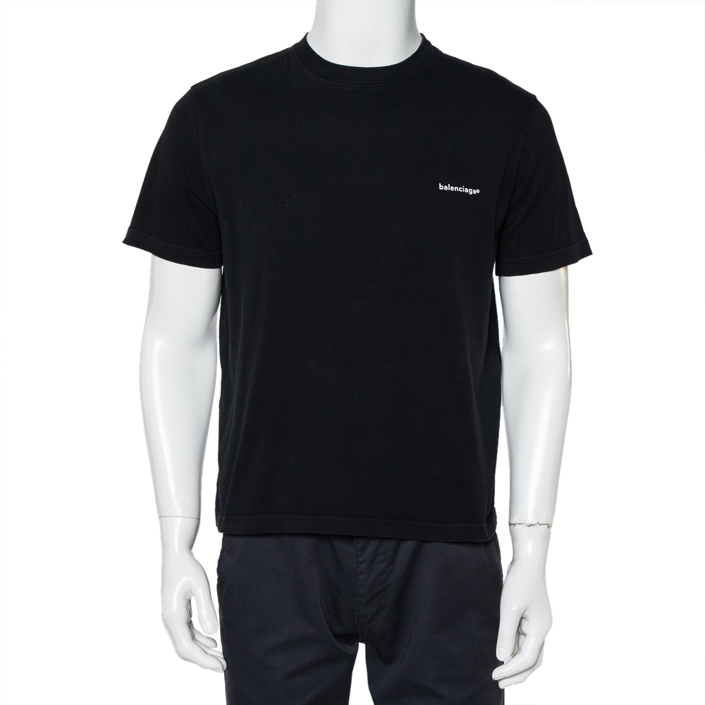 Balenciaga Black Cotton Logo Printed Crewneck T-Shirt L Balenciaga ...