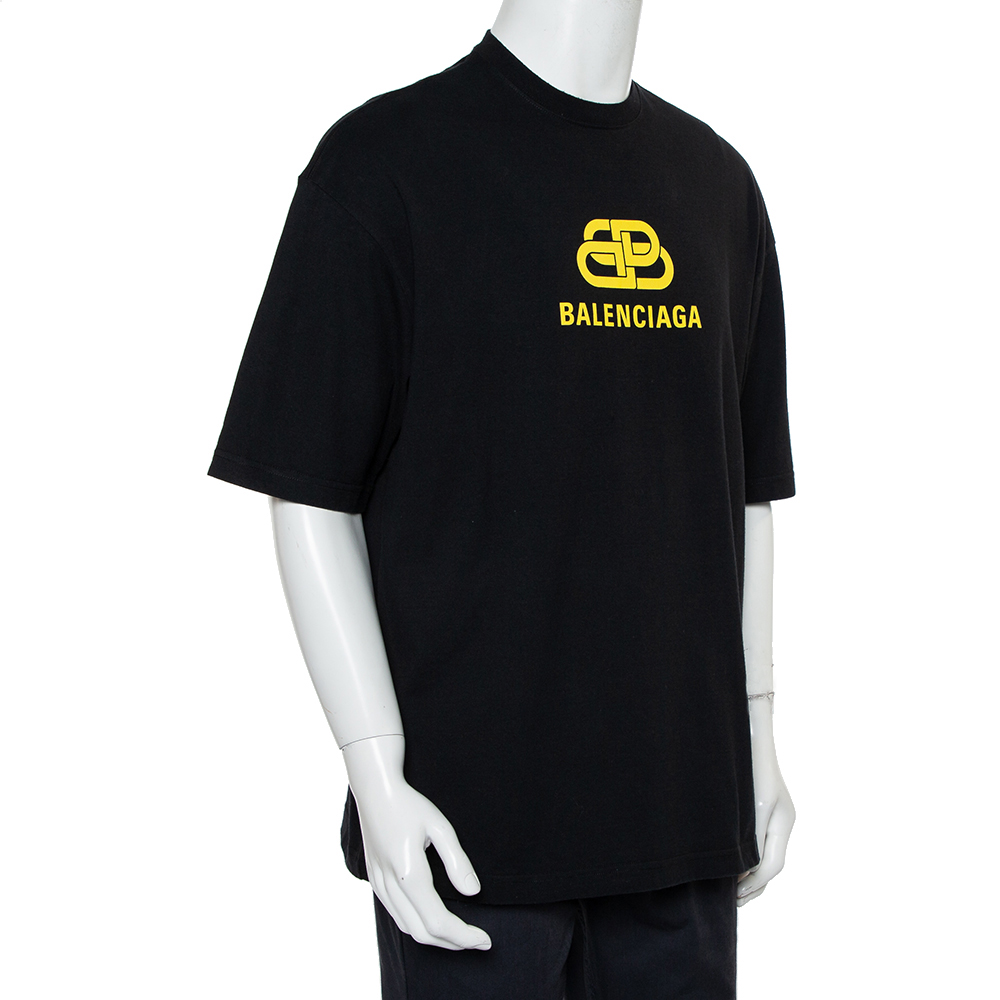 

Balenciaga Black Cotton Crewneck Logo Print T-Shirt
