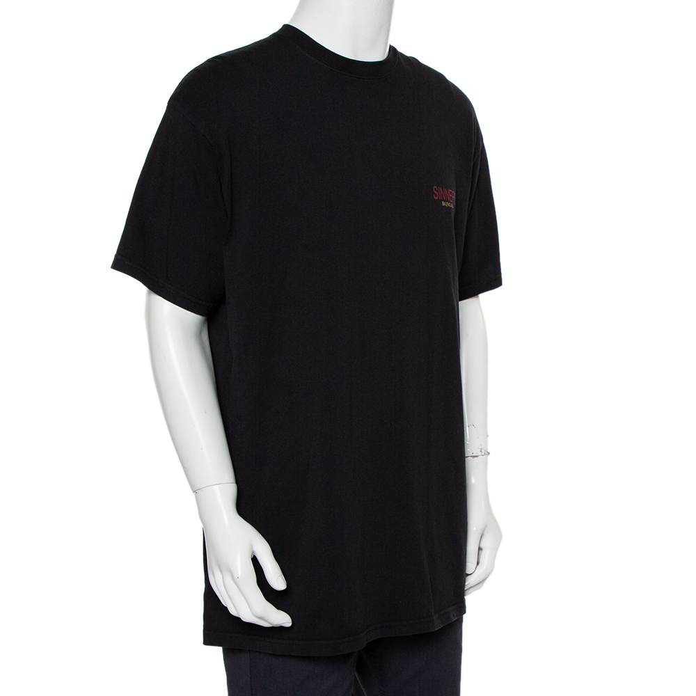 

Balenciaga Black Sinners Logo Printed Cotton Oversized Crewneck T-Shirt