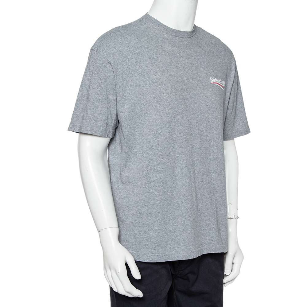 

Balenciaga Grey Cotton Campaign Logo Crew Neck T Shirt